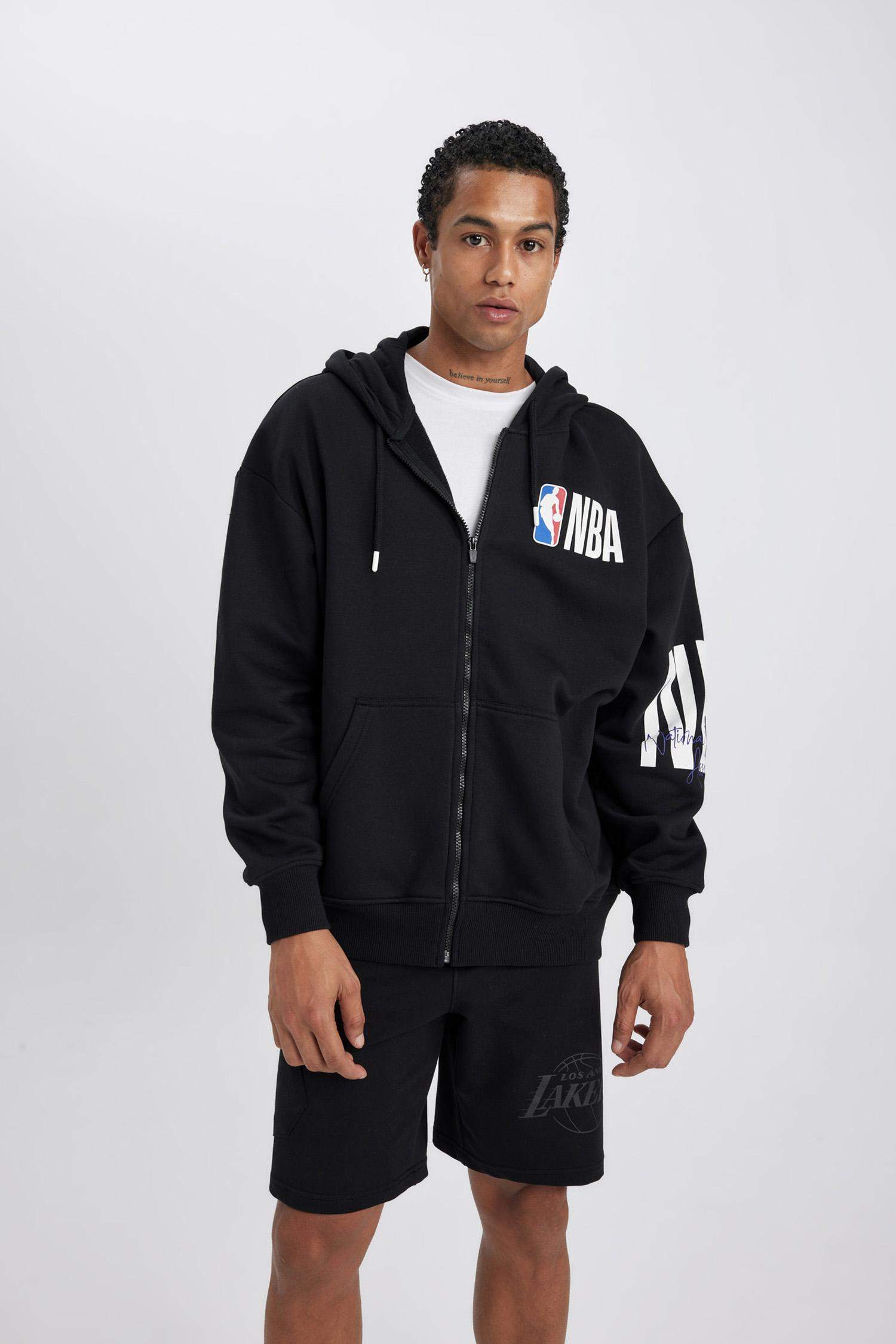 DeFactoFit NBA Wordmark Oversize Fit Hooded Sweatshirt