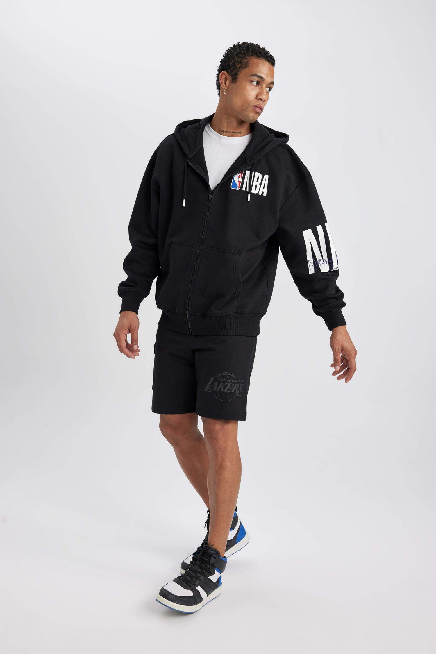 DeFactoFit NBA Wordmark Oversize Fit Hooded Sweatshirt