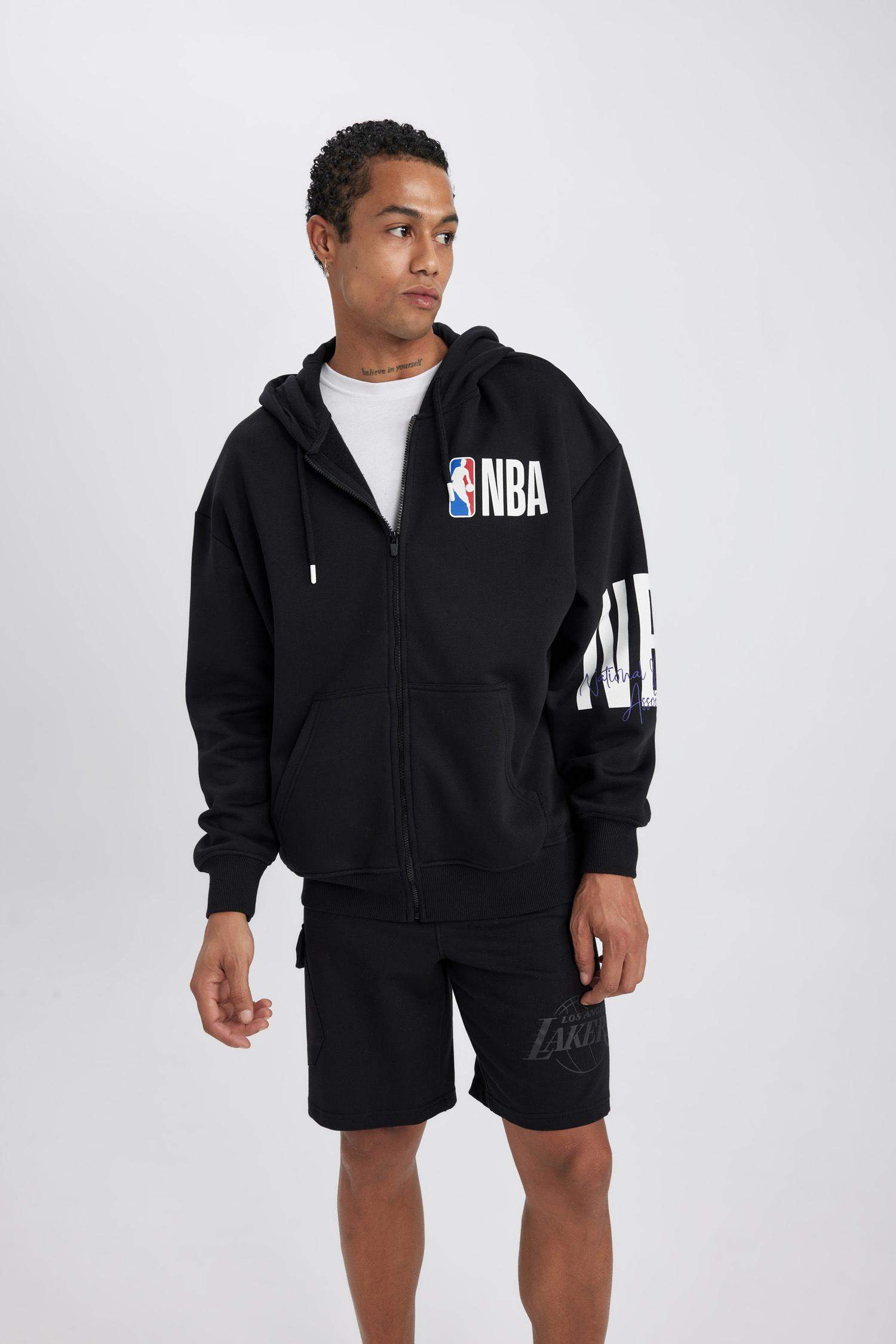DeFactoFit NBA Wordmark Oversize Fit Hooded Sweatshirt