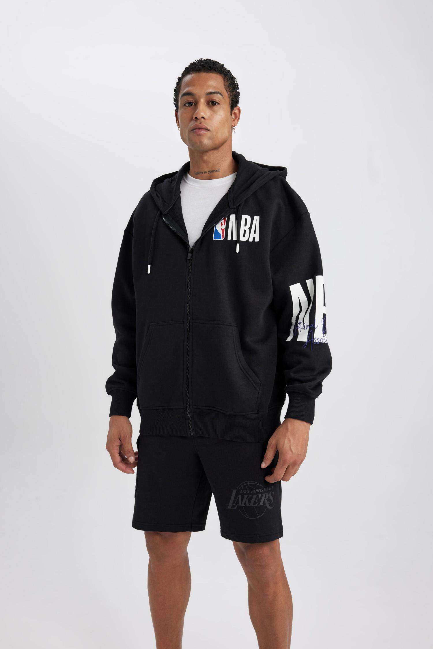 DeFactoFit NBA Wordmark Oversize Fit Hooded Sweatshirt