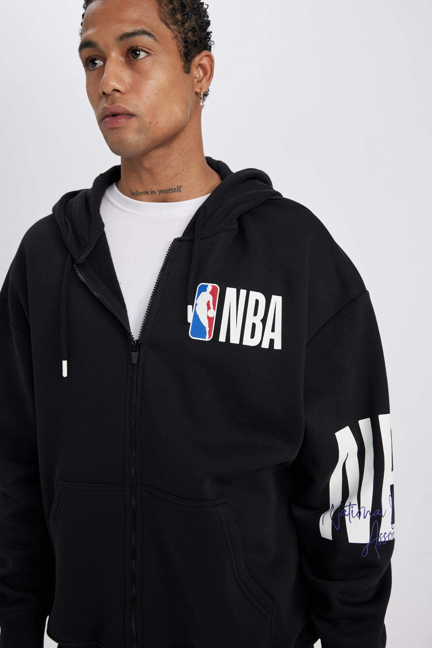 DeFactoFit NBA Wordmark Oversize Fit Hooded Sweatshirt