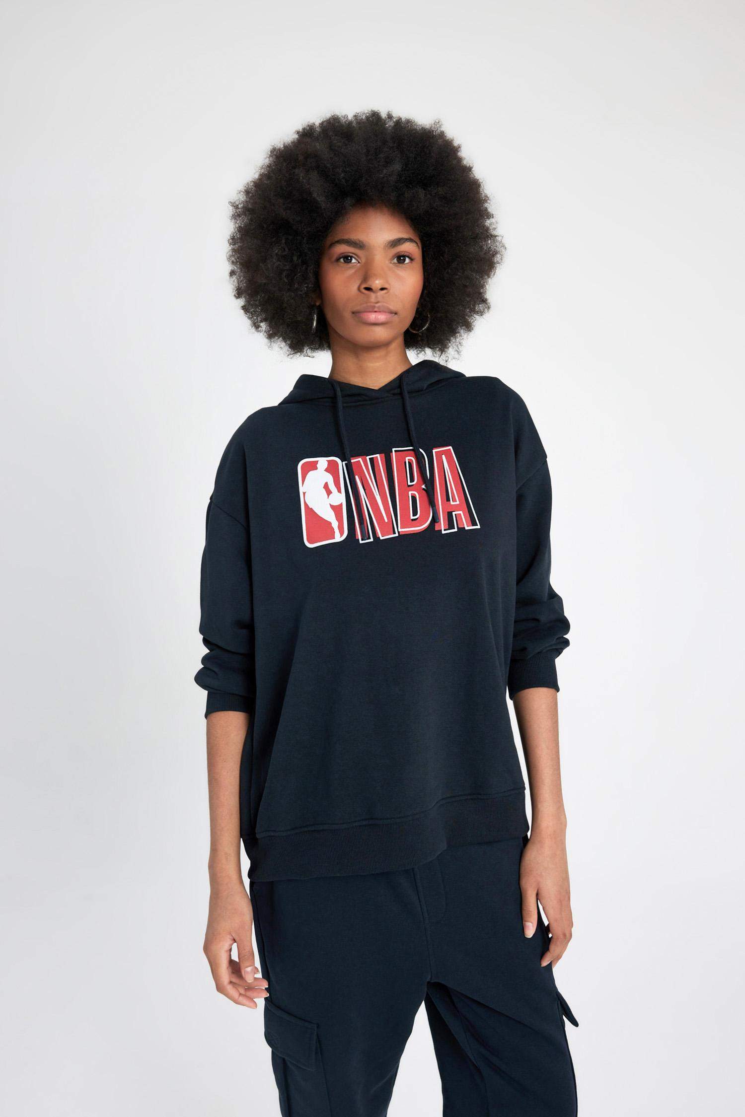 DeFactoFit NBA Wordmark Oversize Fit Hooded Thick Sweatshirt