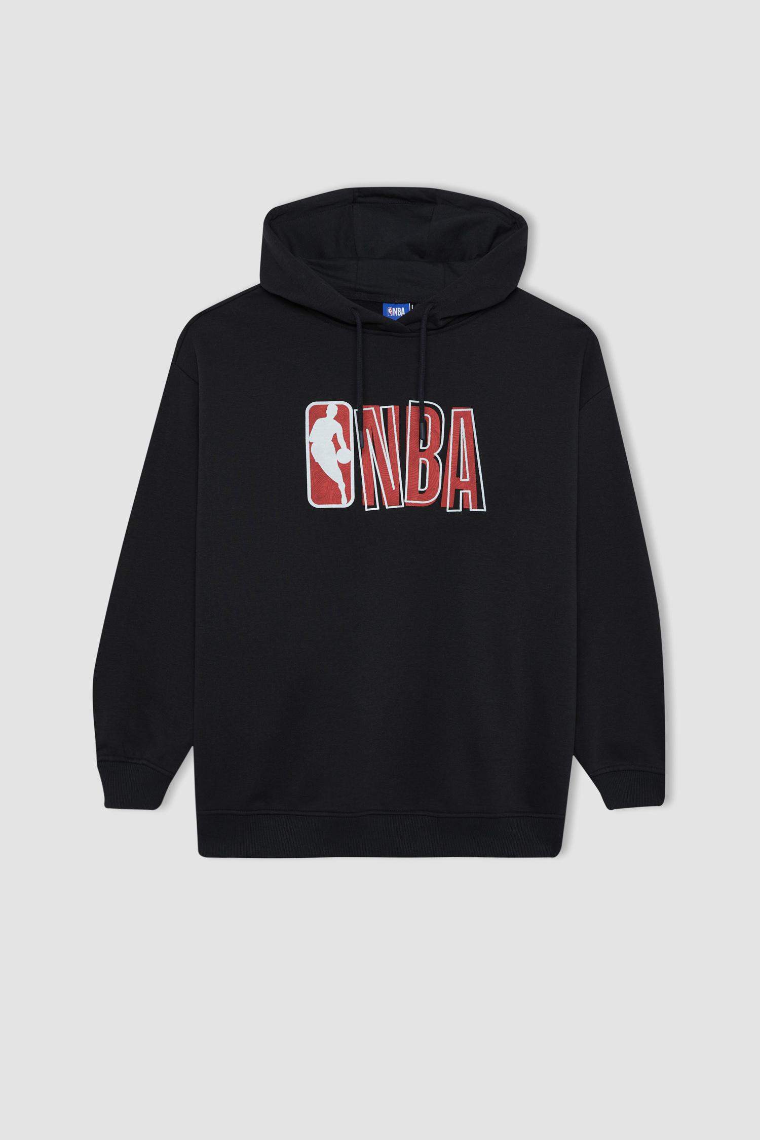 DeFactoFit NBA Wordmark Oversize Fit Hooded Thick Sweatshirt