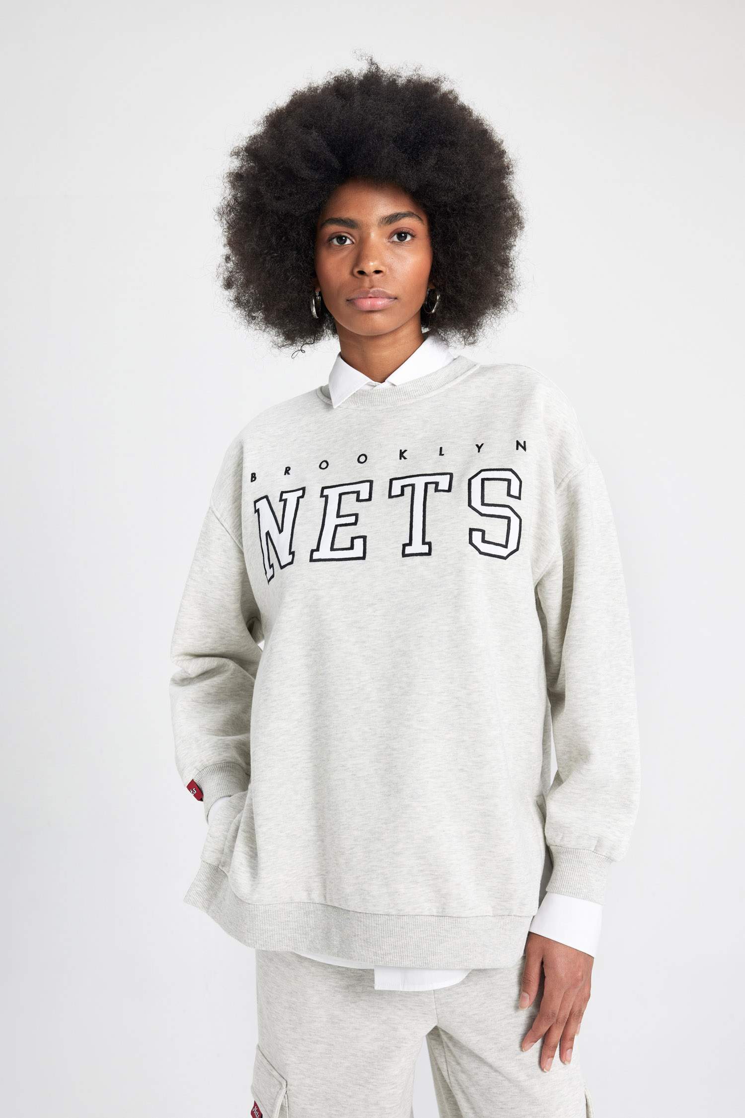 Sweatshirt Oversize Épais Imprimé Logo NBA Brooklyn Nets De Defactofit