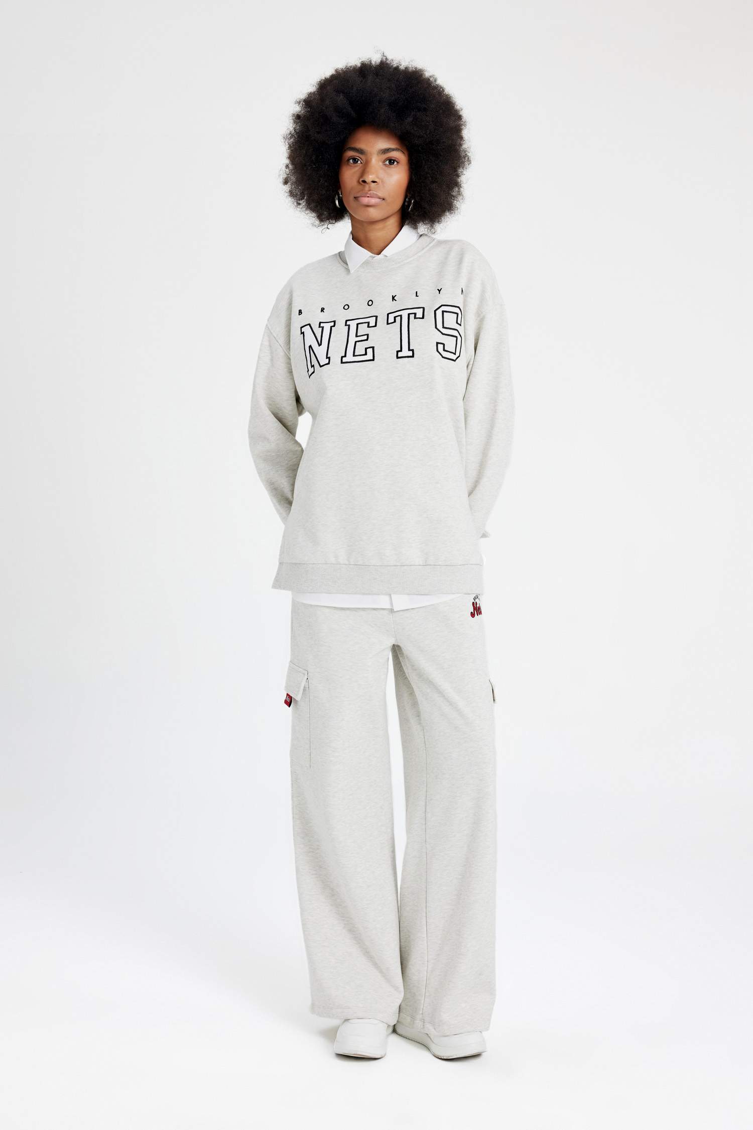 Sweatshirt Oversize Épais Imprimé Logo NBA Brooklyn Nets De Defactofit