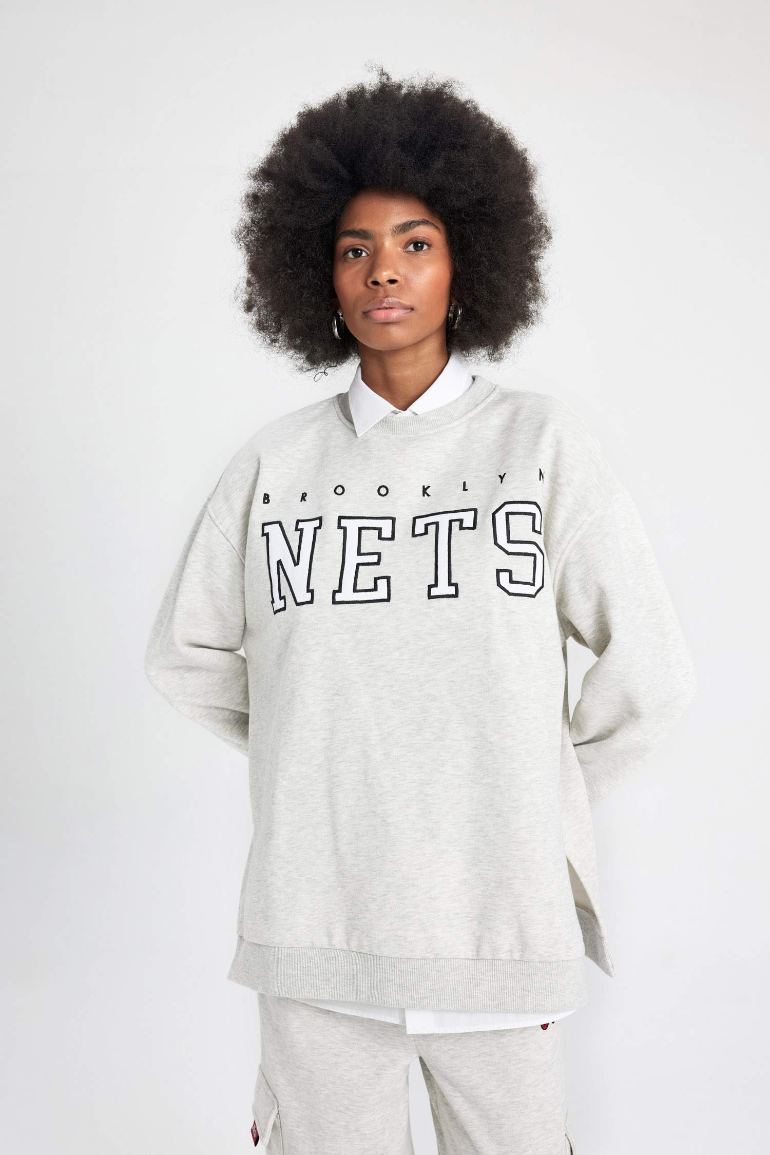 Sweatshirt Oversize Épais Imprimé Logo NBA Brooklyn Nets De Defactofit