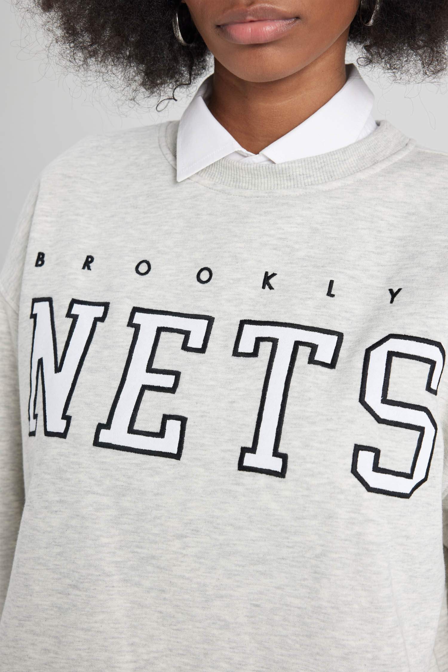 Sweatshirt Oversize Épais Imprimé Logo NBA Brooklyn Nets De Defactofit