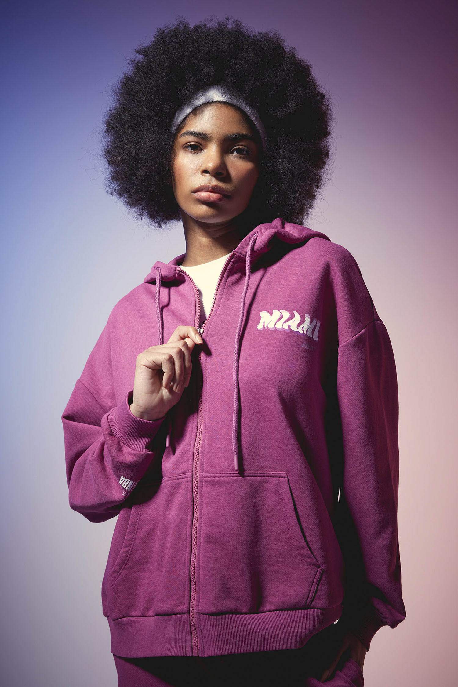 Purple WOMAN DeFactoFit NBA Miami Heat Oversize Fit Hooded Zipper
