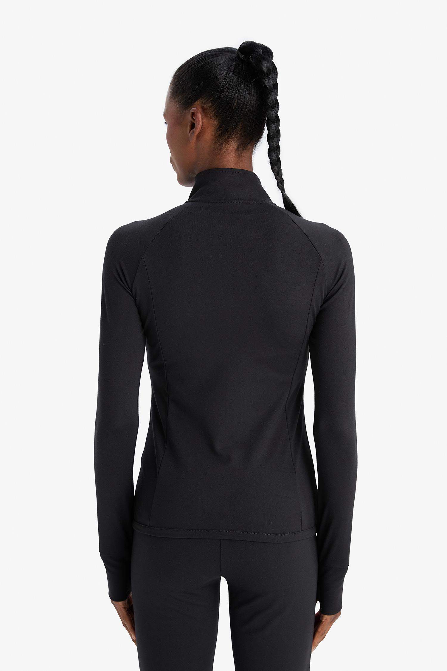 DeFactoFit Fitted Vücuda Oturan Ultra Soft Dik Yaka Çift Cepli Parmak Detaylı Fermuarlı Spor Hırka