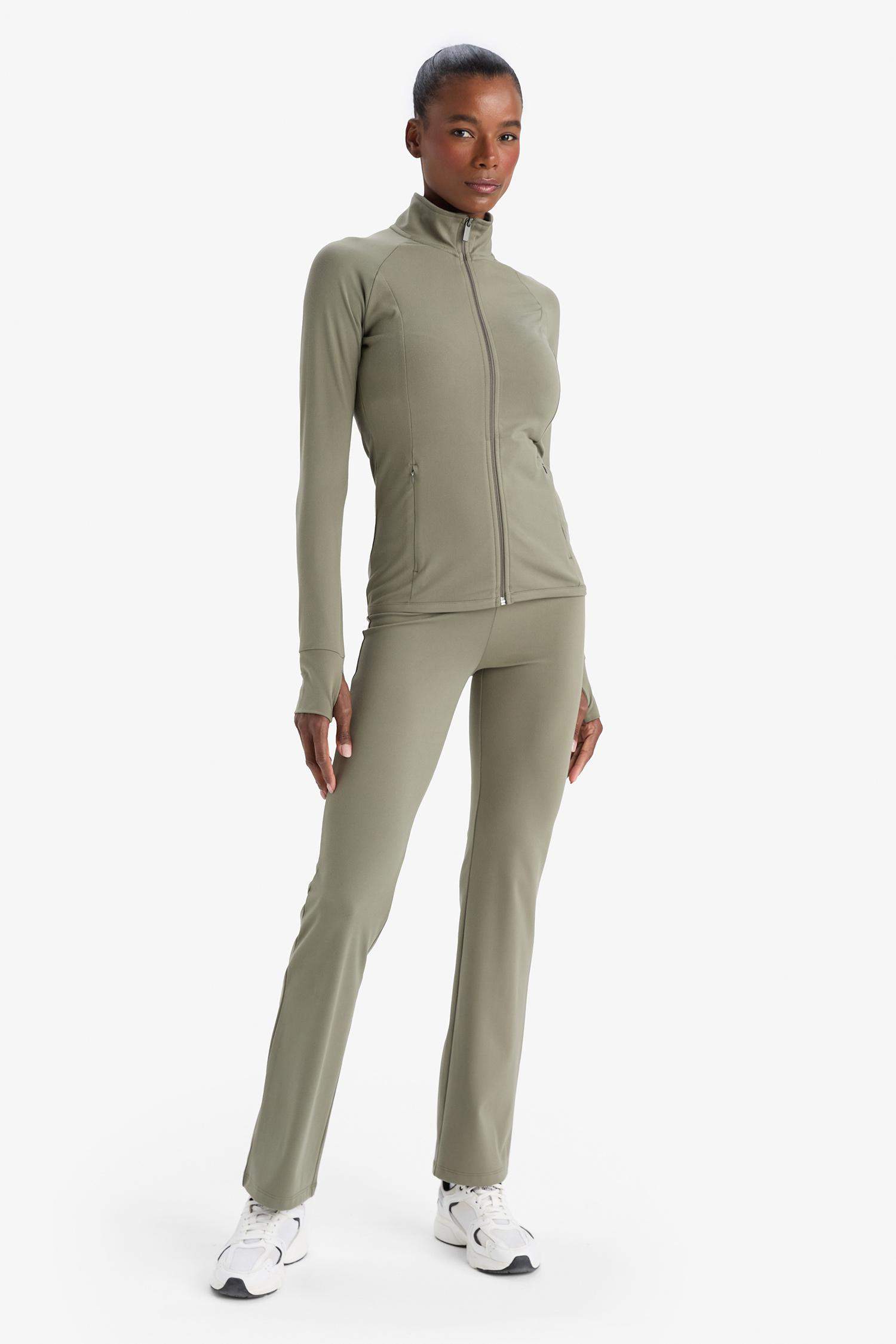 DeFactoFit Fitted Vücuda Oturan Ultra Soft Dik Yaka Çift Cepli Parmak Detaylı Fermuarlı Spor Hırka