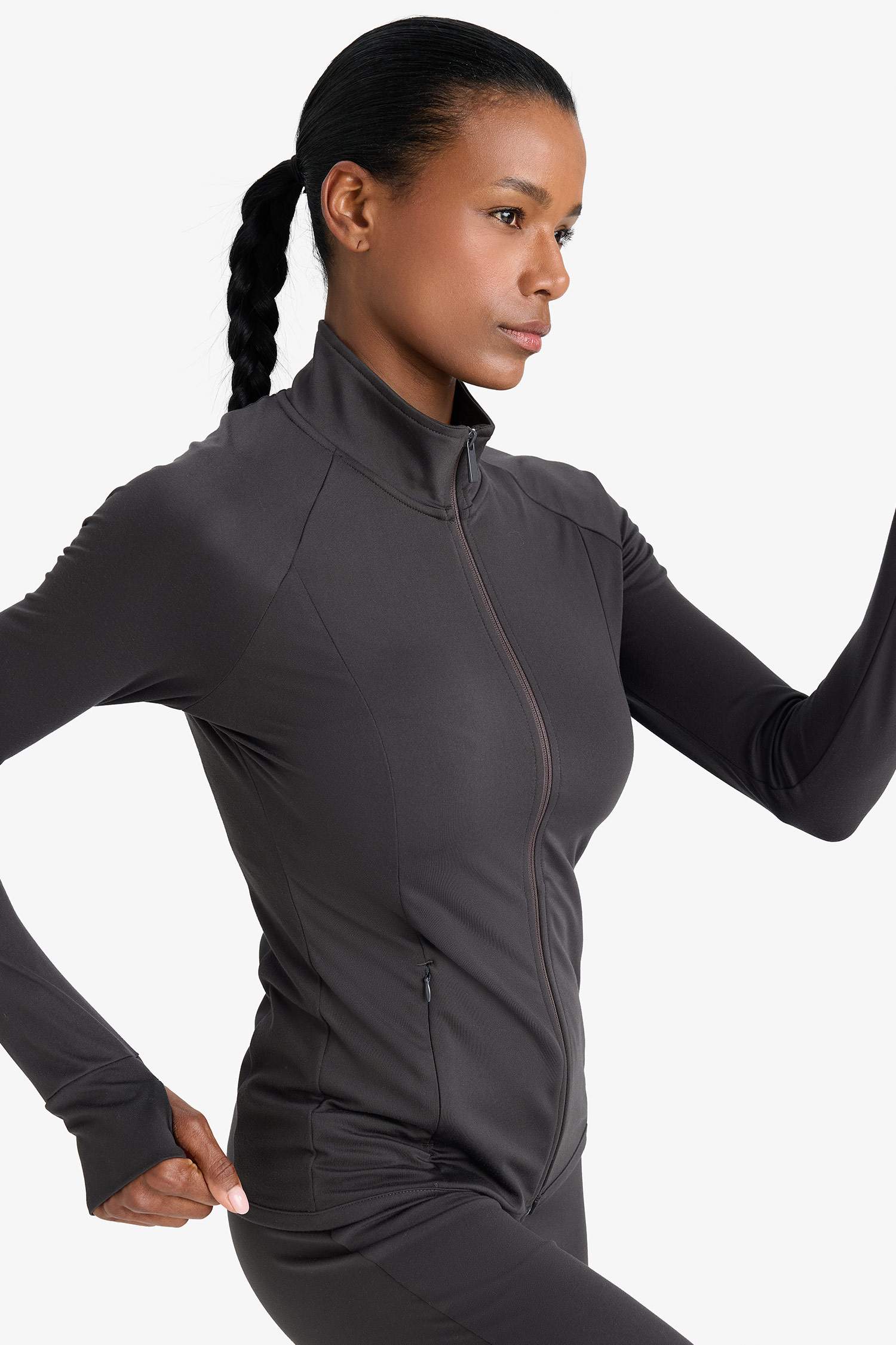 Fitted Dik Yaka Çift Cepli Fermuarlı Sporcu Hırka