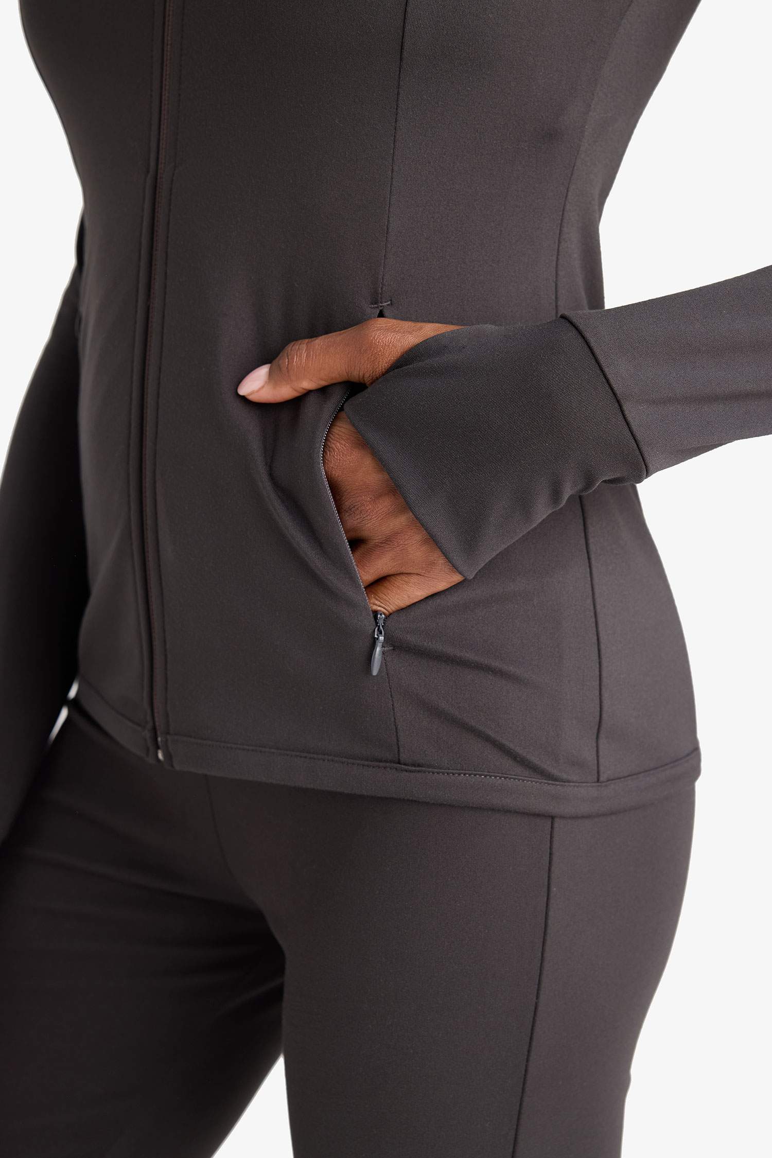 Fitted Dik Yaka Çift Cepli Fermuarlı Sporcu Hırka