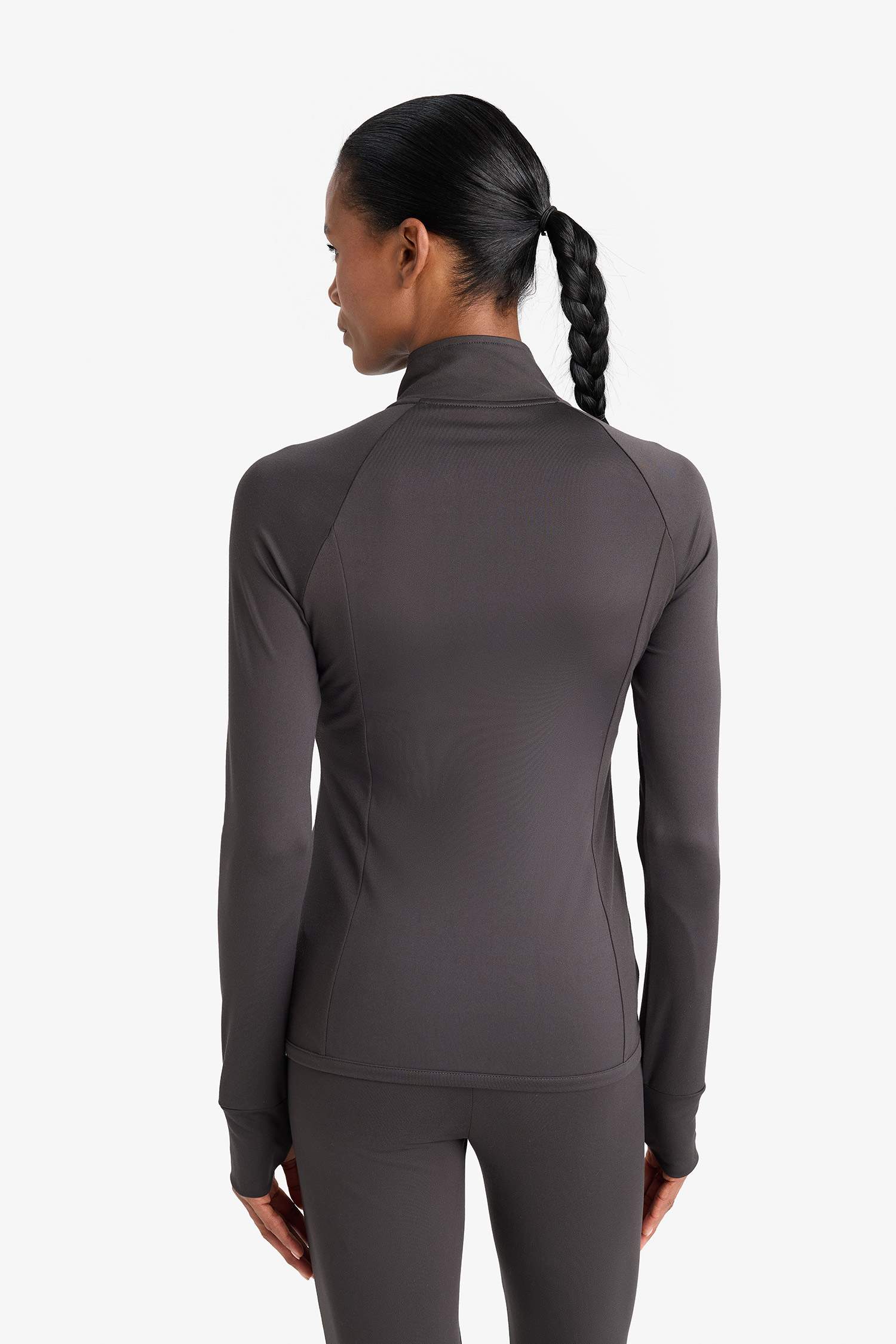 Fitted Dik Yaka Çift Cepli Fermuarlı Sporcu Hırka