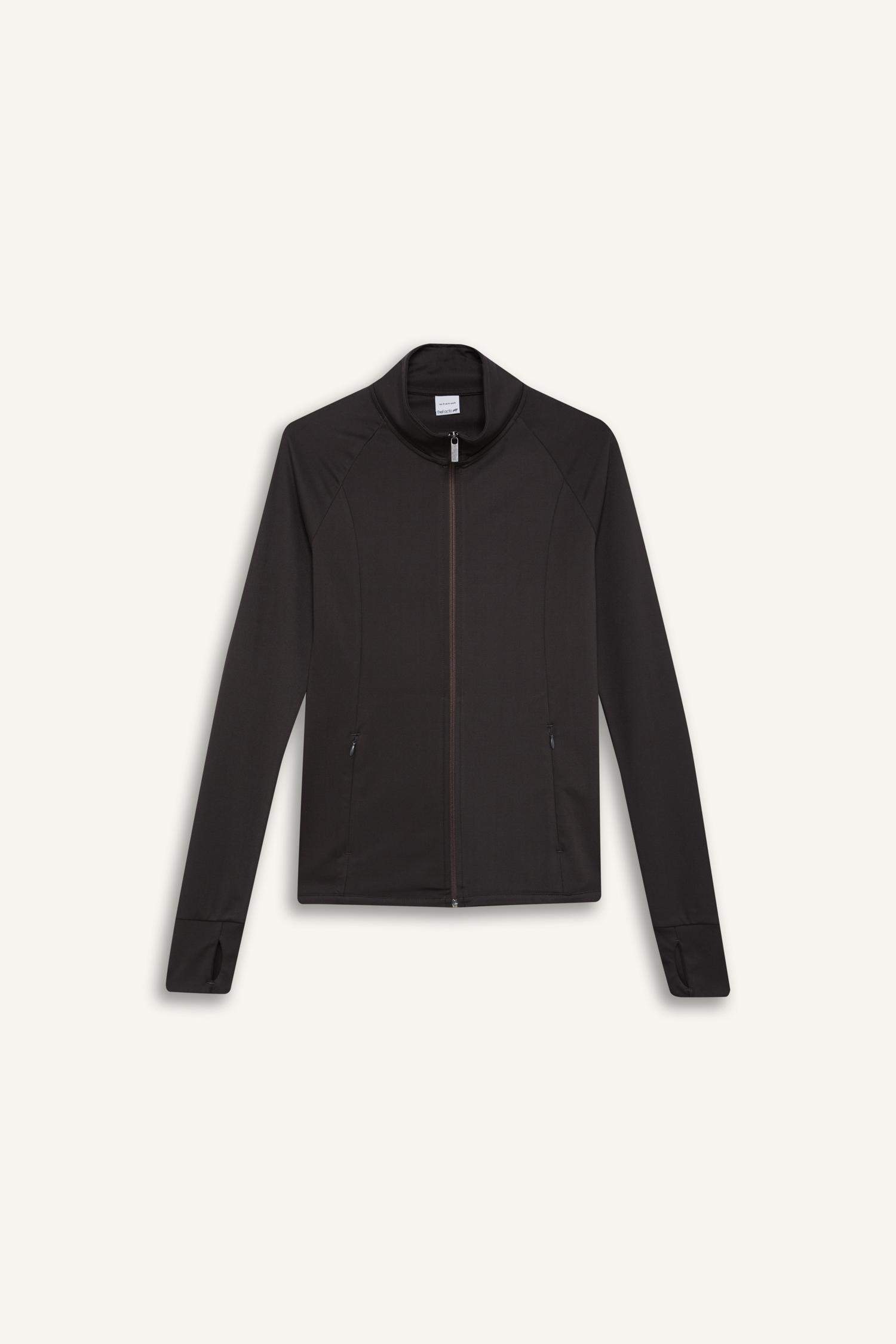 Fitted Dik Yaka Çift Cepli Fermuarlı Sporcu Hırka