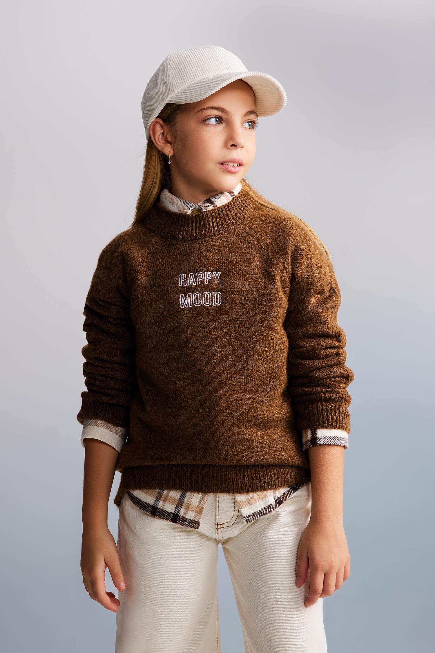 Kız Çocuk Loose Fit Yarım Balıkçı Yaka Triko Kazak