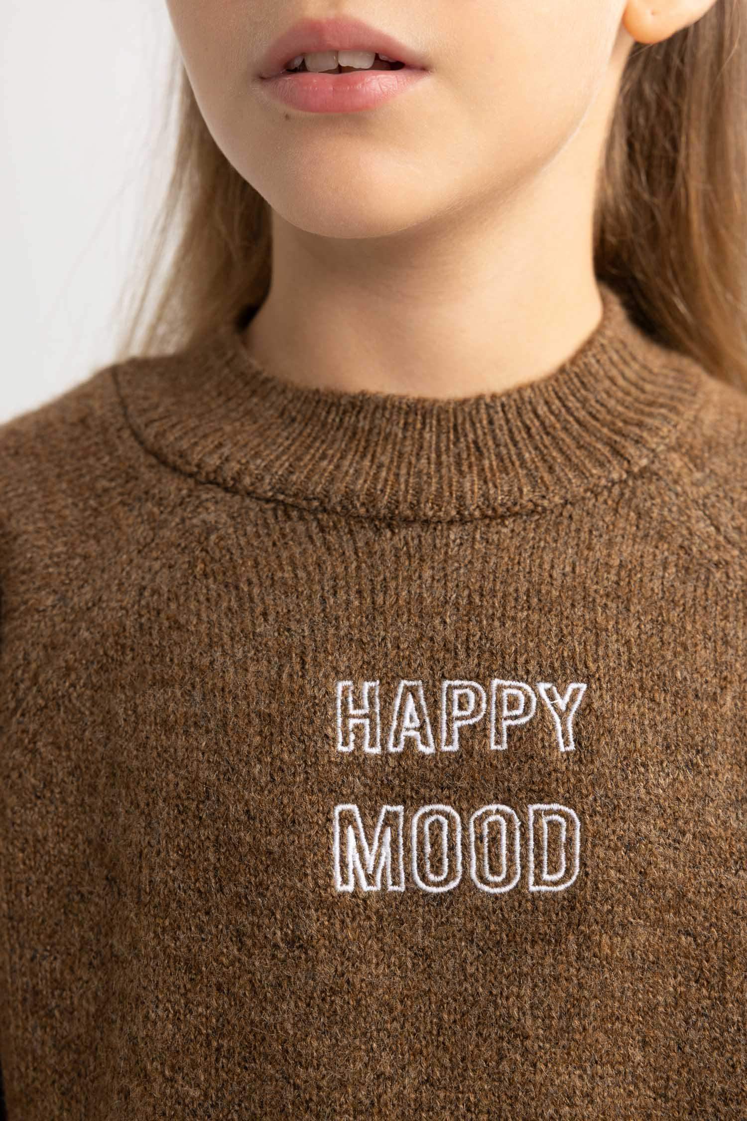 Kız Çocuk Loose Fit Yarım Balıkçı Yaka Triko Kazak