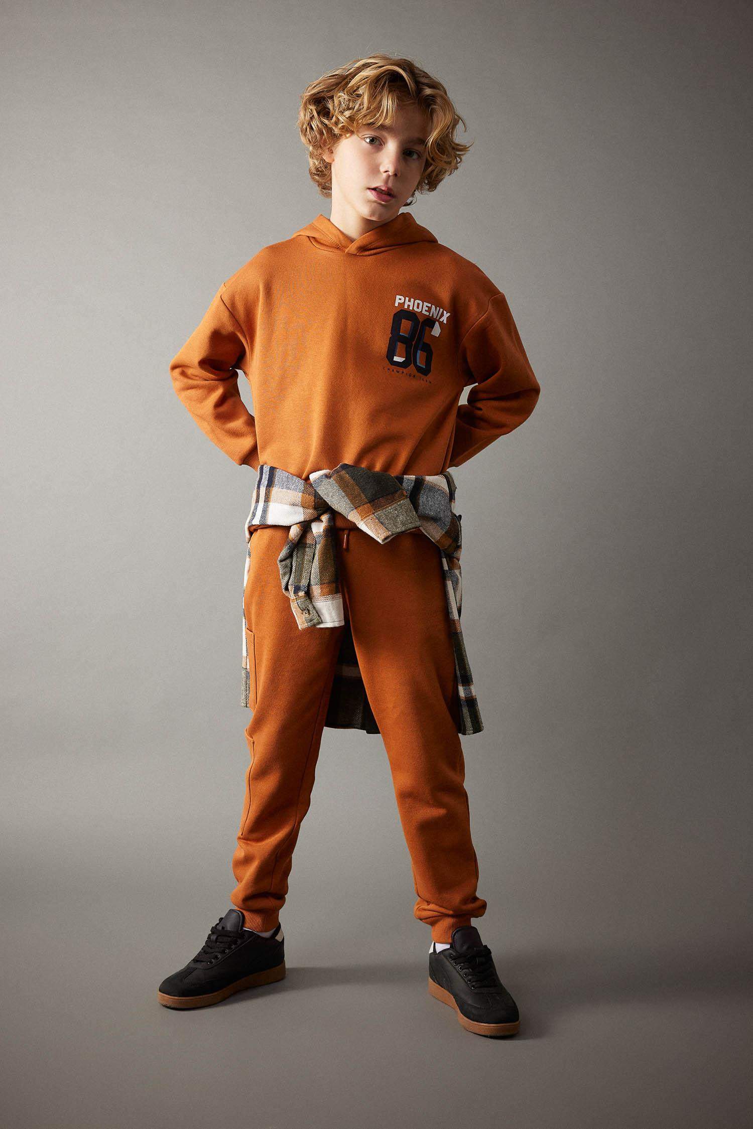 بنطلون بجامة رياضي ولادي قماش سميك قصة عادية