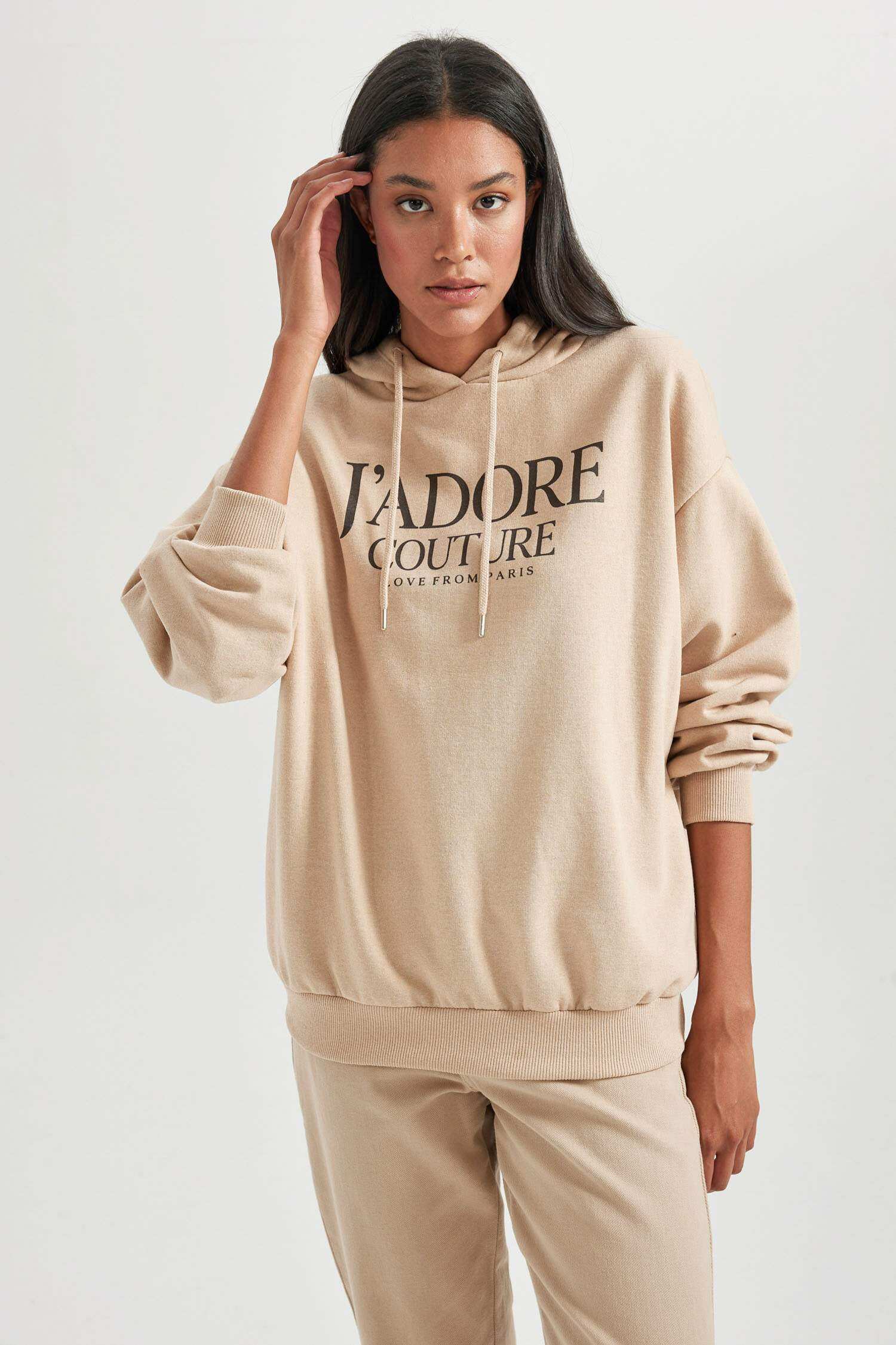 Beige WOMAN Oversize Fit Slogan Long Sleeve Sweatshirt 2938889