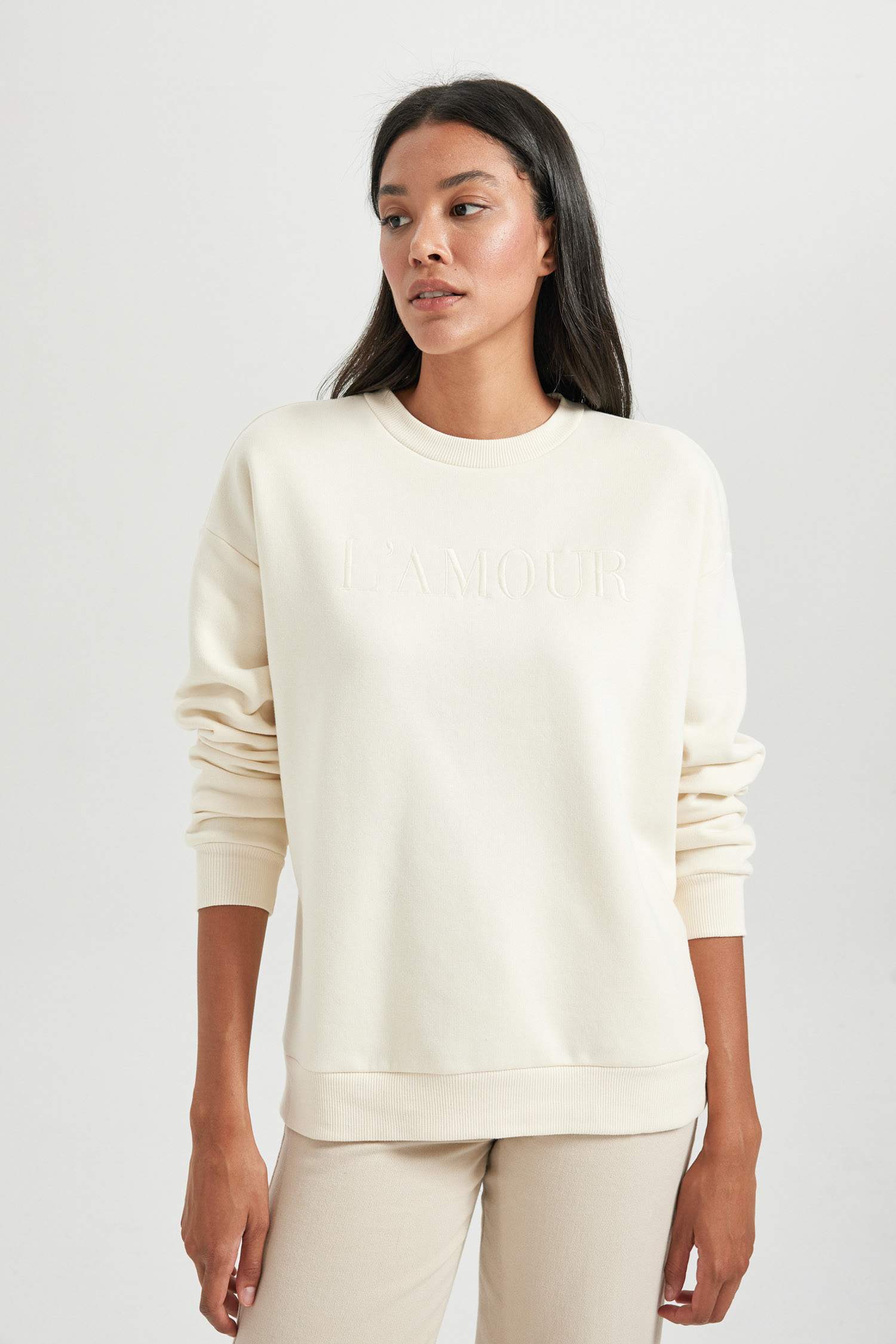 релакс пішімі слоган дөңгелек жаға Свитер