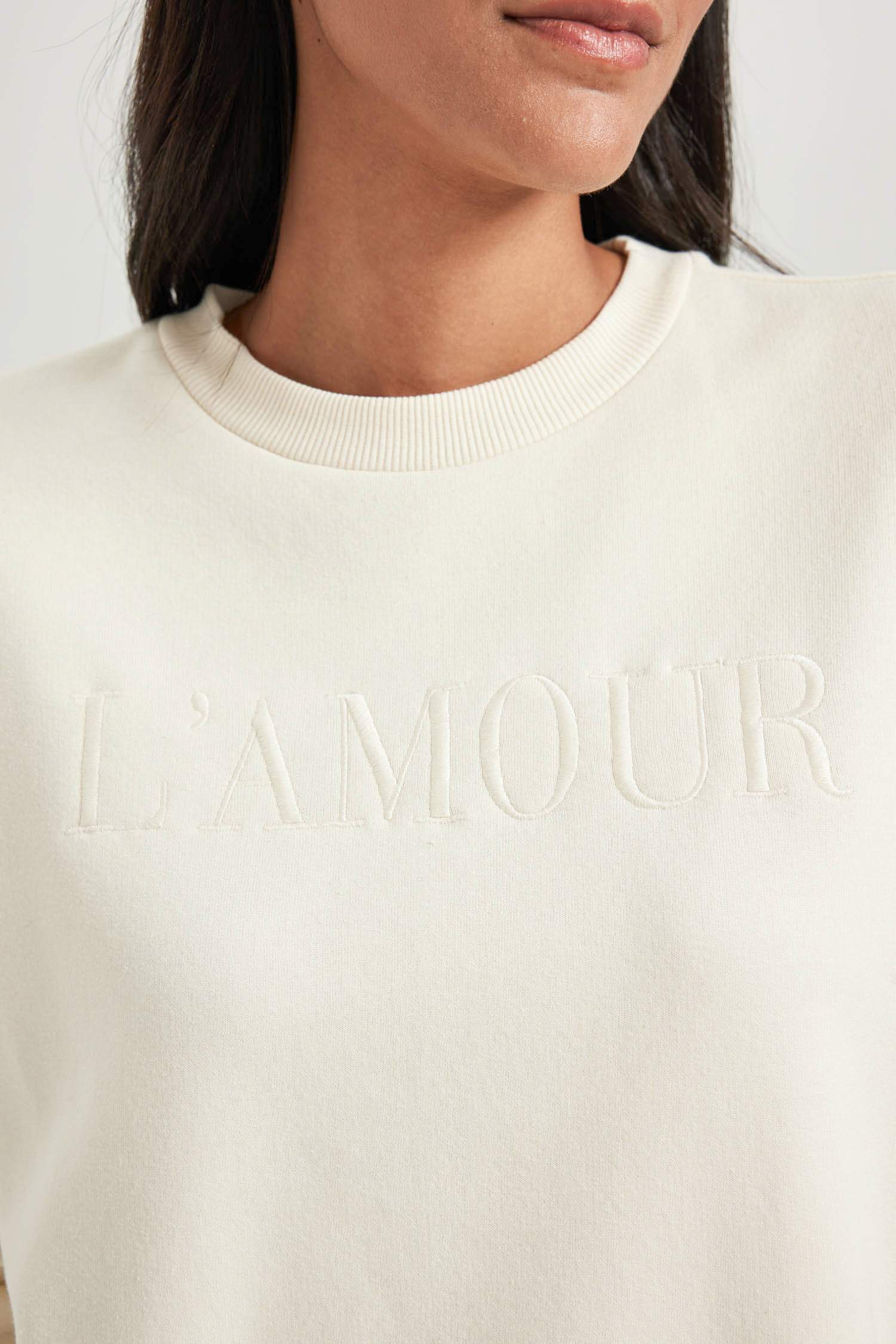 релакс пішімі слоган дөңгелек жаға Свитер