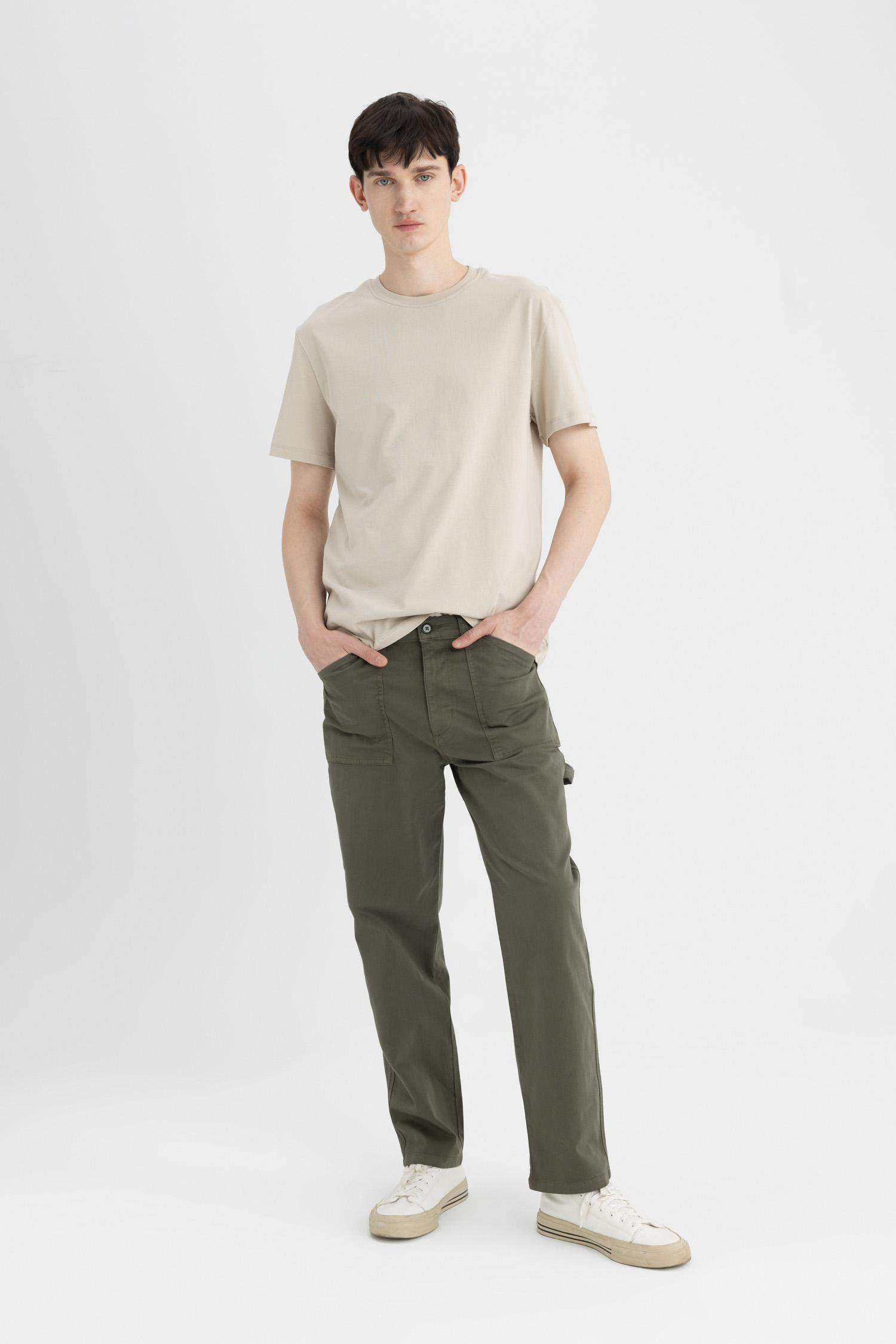 Straight Fit Regular Hem Gabardine Trousers