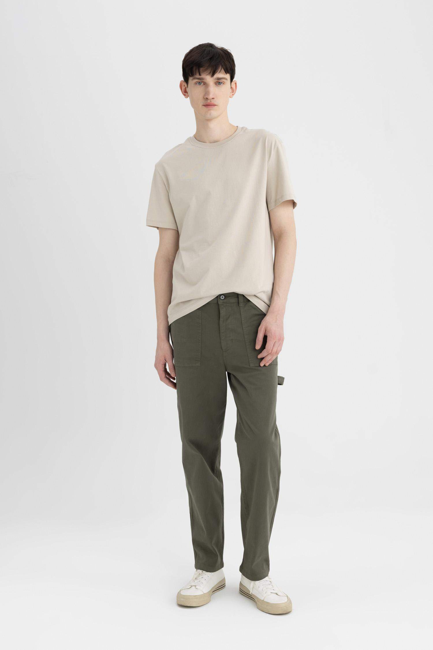 Straight Fit Regular Hem Gabardine Trousers