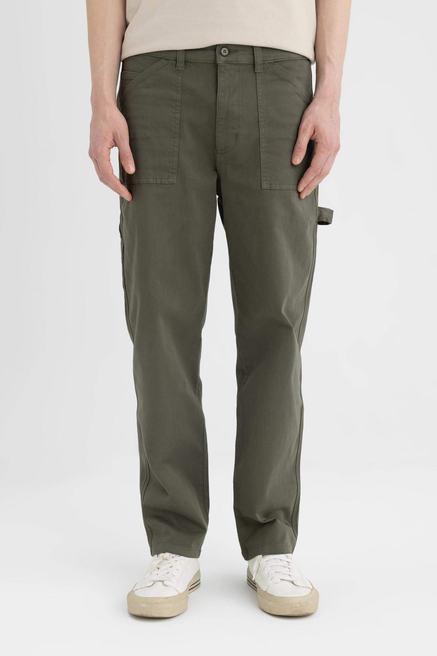 Straight Fit Regular Hem Gabardine Trousers