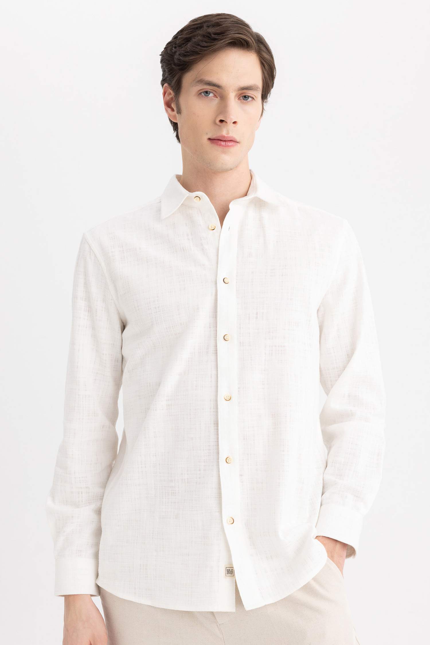 Regular Fit Polo Collar Cotton Long Sleeve Shirt