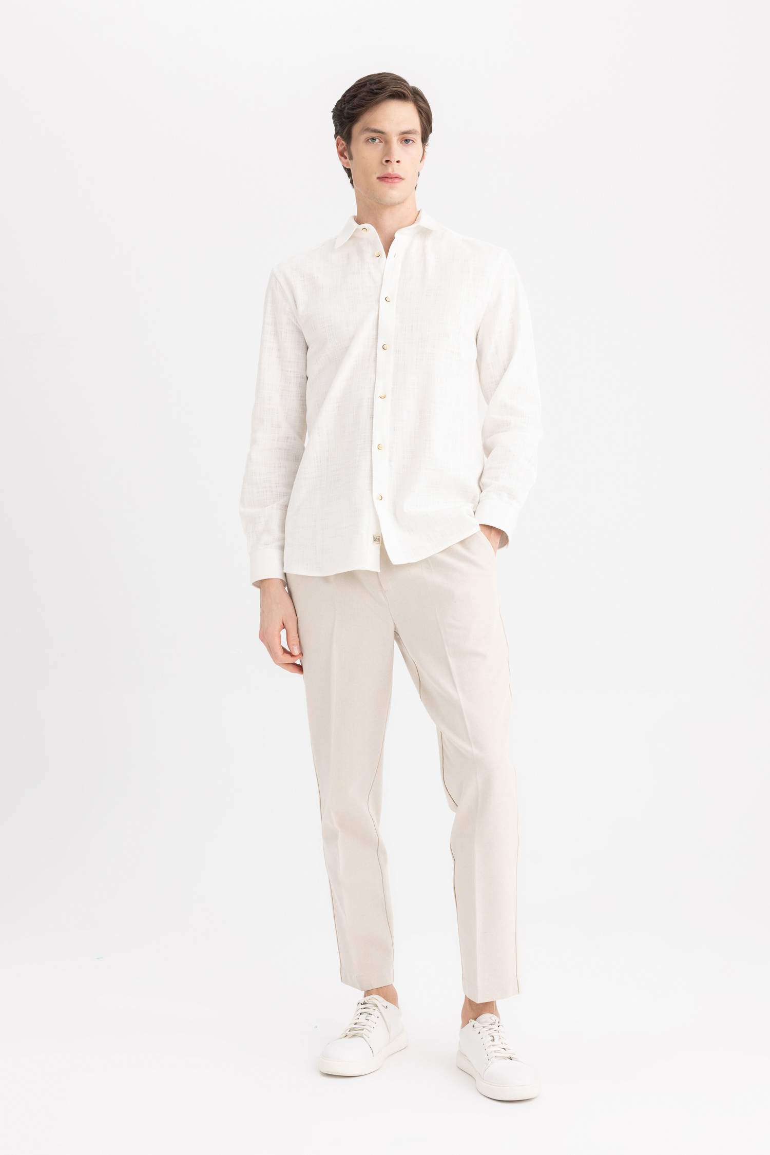 Regular Fit Polo Collar Cotton Long Sleeve Shirt