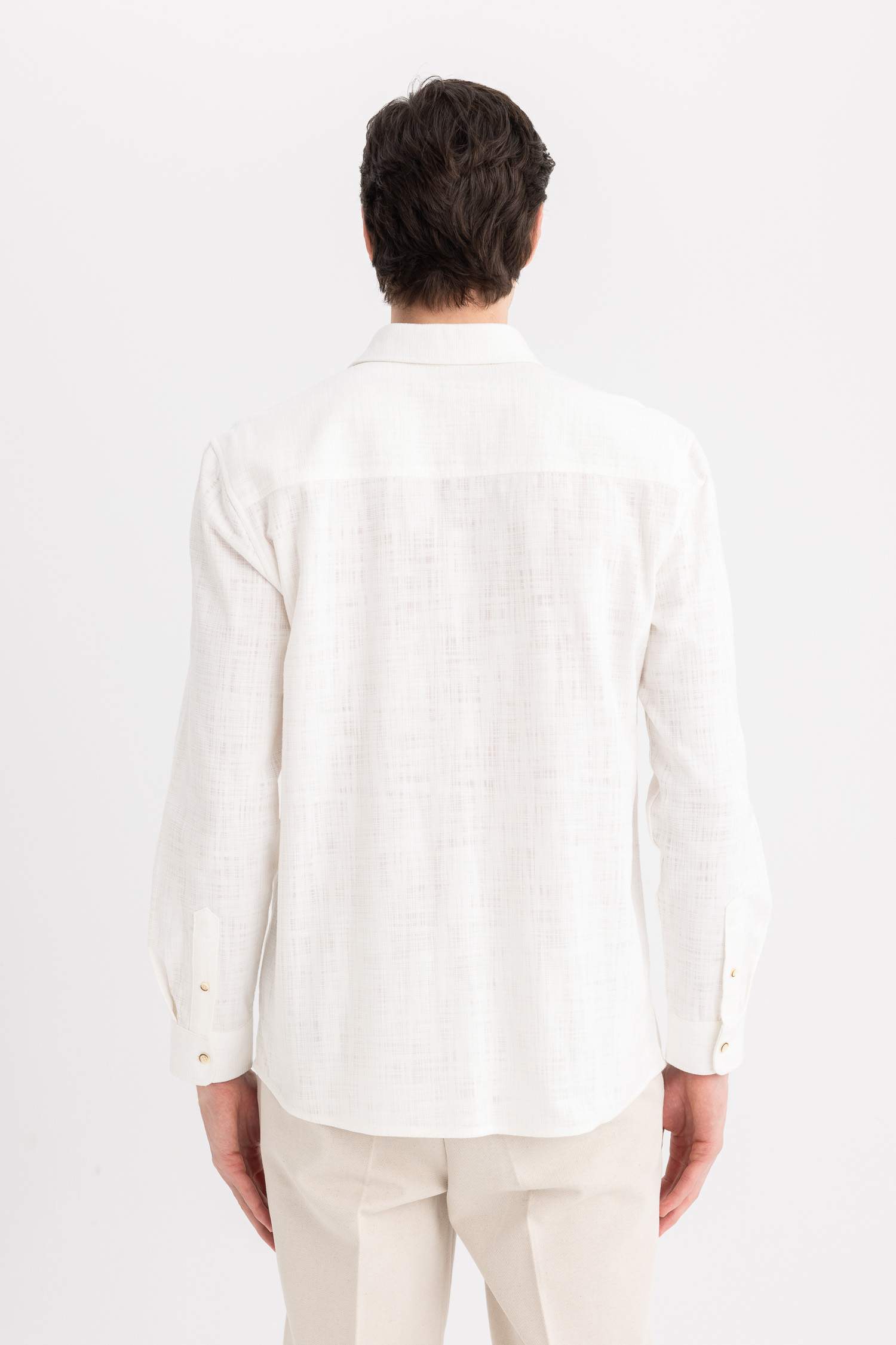 Regular Fit Polo Collar Cotton Long Sleeve Shirt