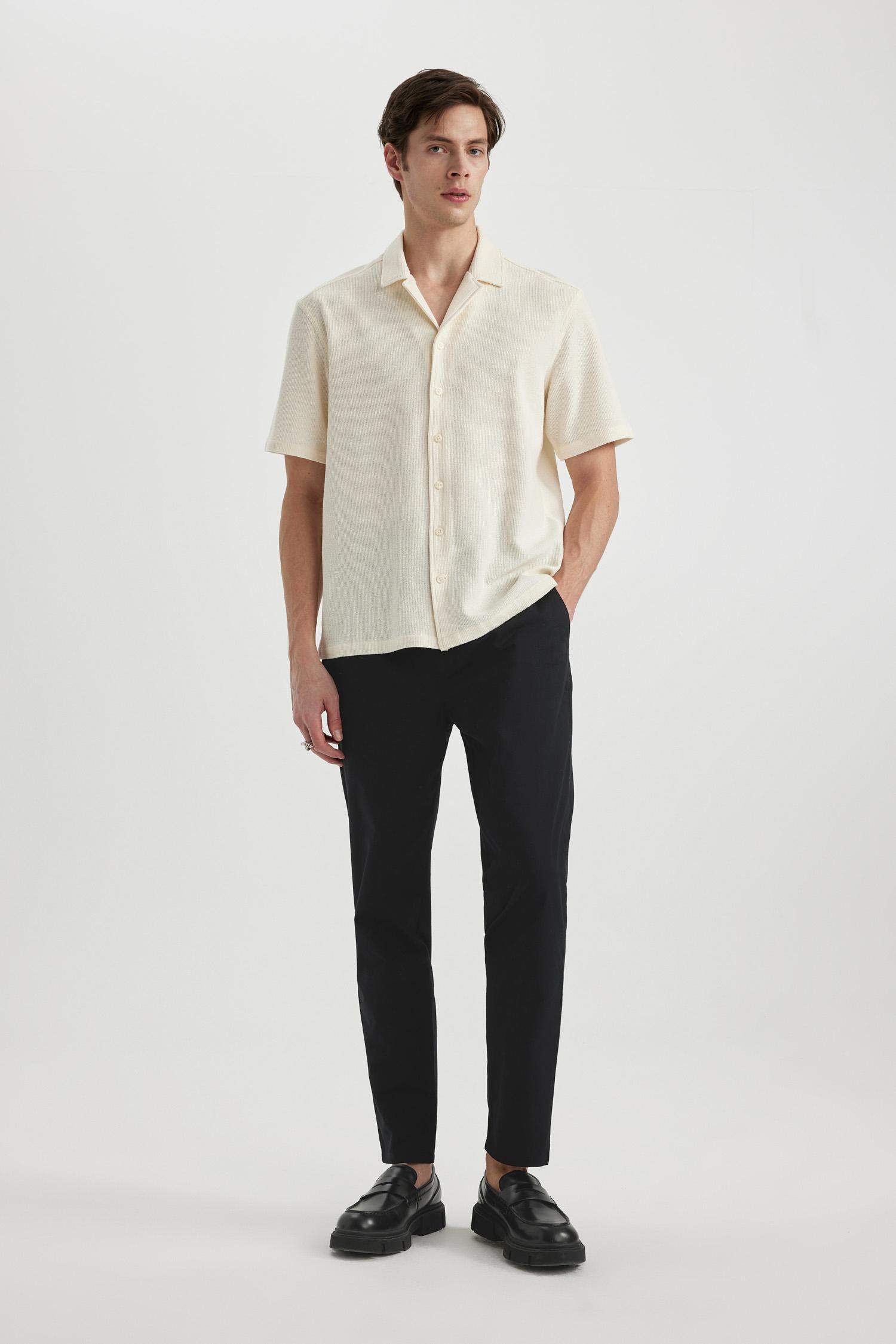 Relax Fit Yazlık Apaş Yaka Pamuklu Kısa Kollu Gömlek