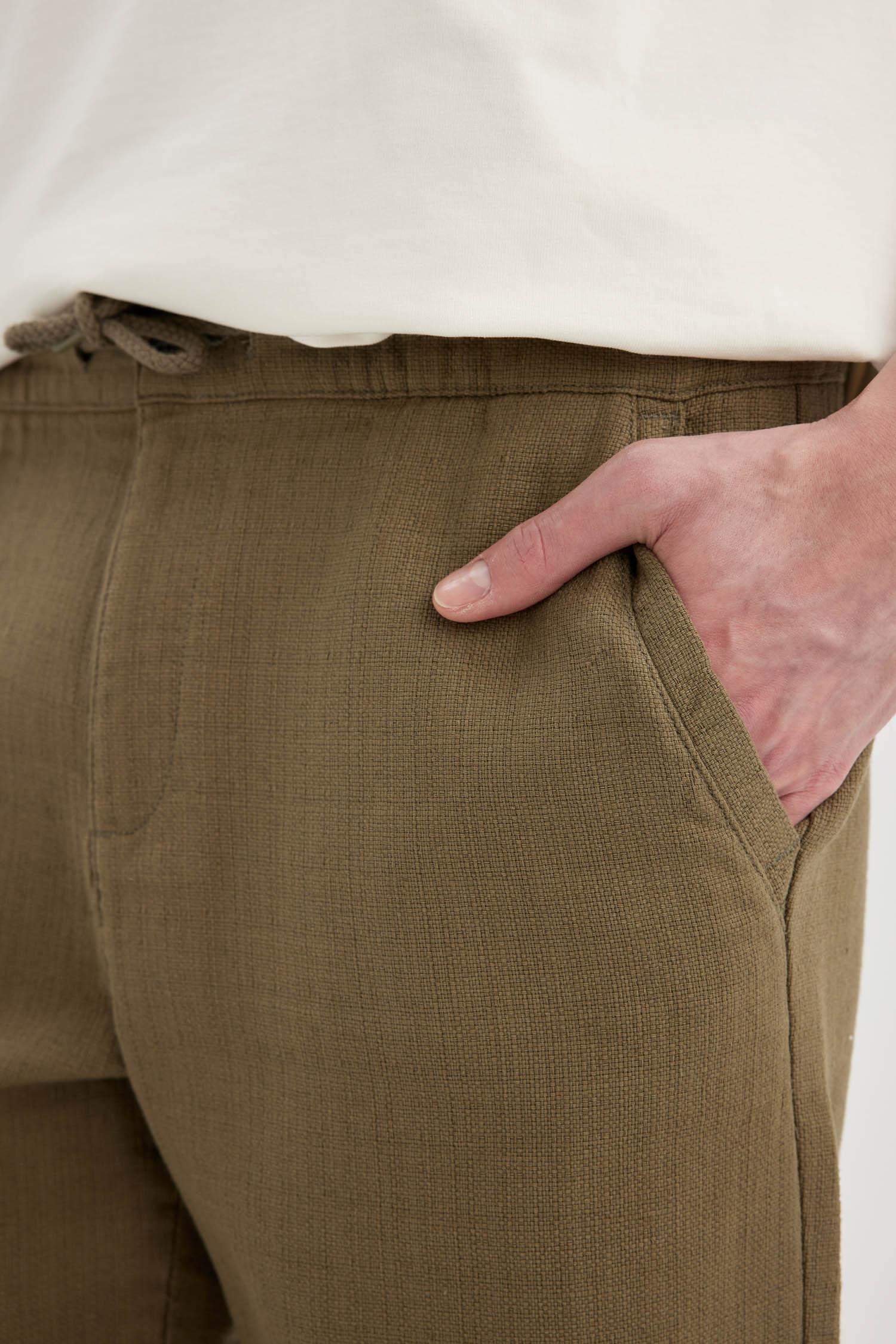 %100 Pamuk Yazlık Jogger Pantolon Regular Fit Normal Kesim Keten Görünümlü Düz Paça Cepli