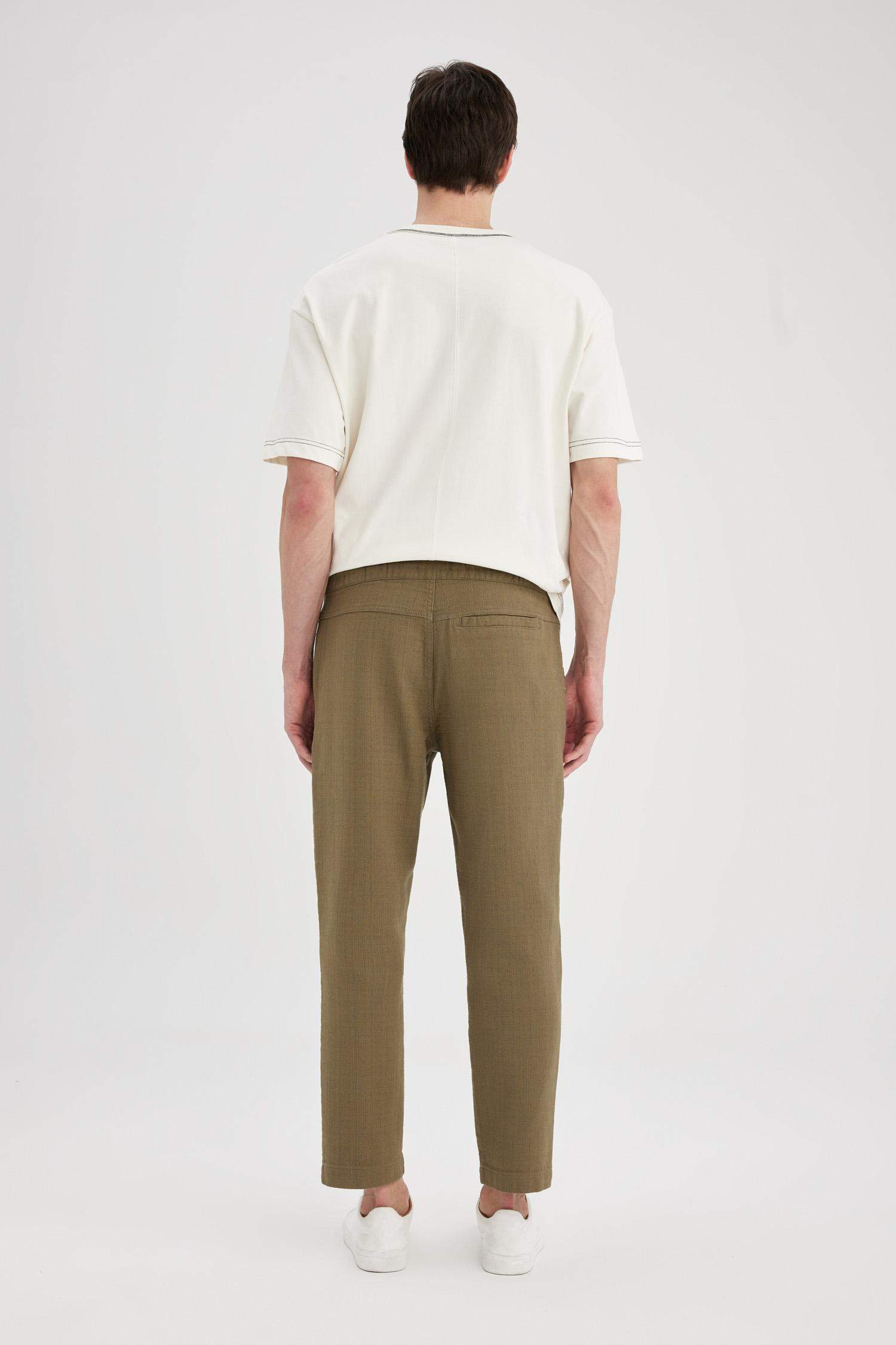 %100 Pamuk Yazlık Jogger Pantolon Regular Fit Normal Kesim Keten Görünümlü Düz Paça Cepli