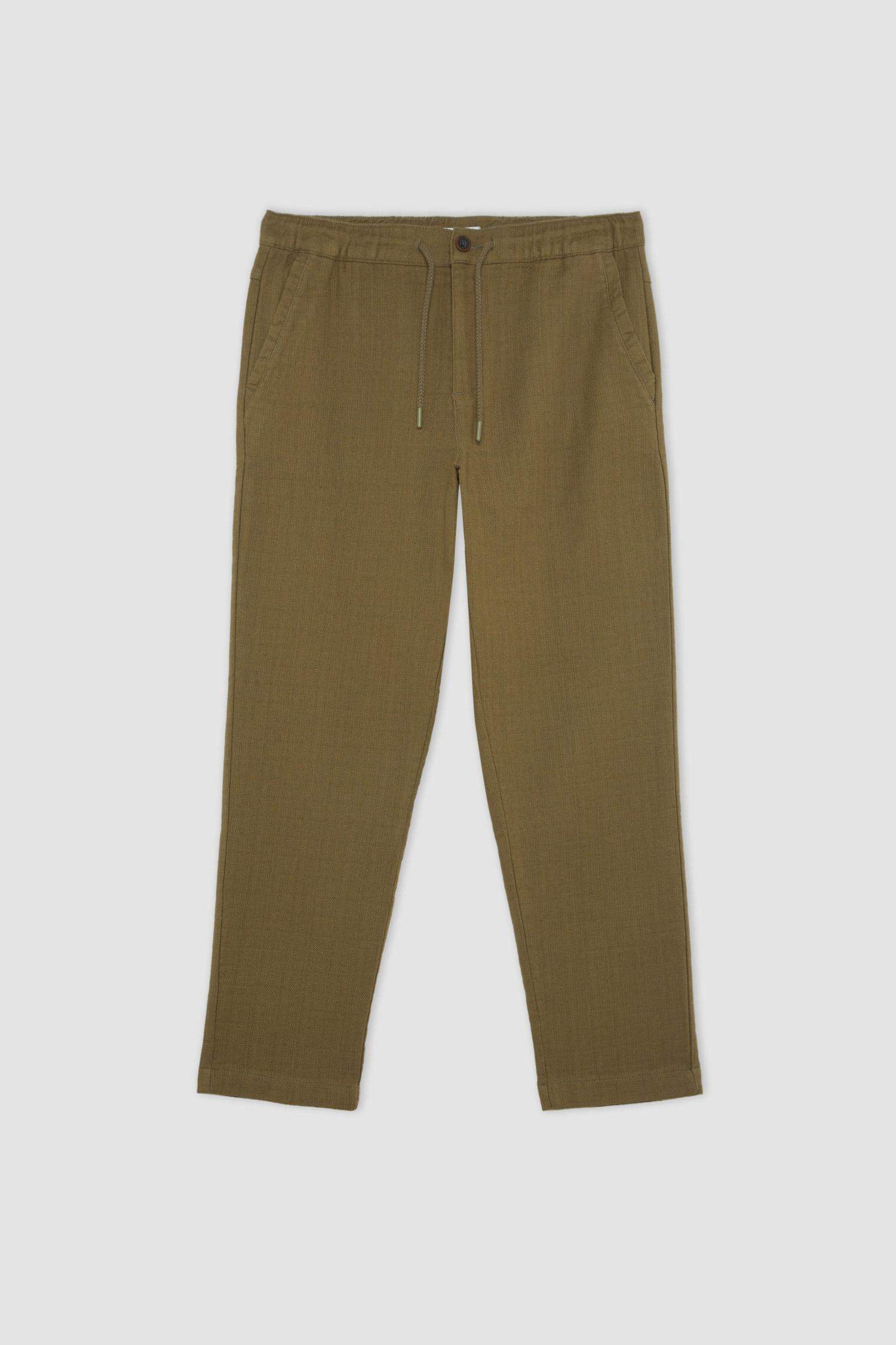 %100 Pamuk Yazlık Jogger Pantolon Regular Fit Normal Kesim Keten Görünümlü Düz Paça Cepli