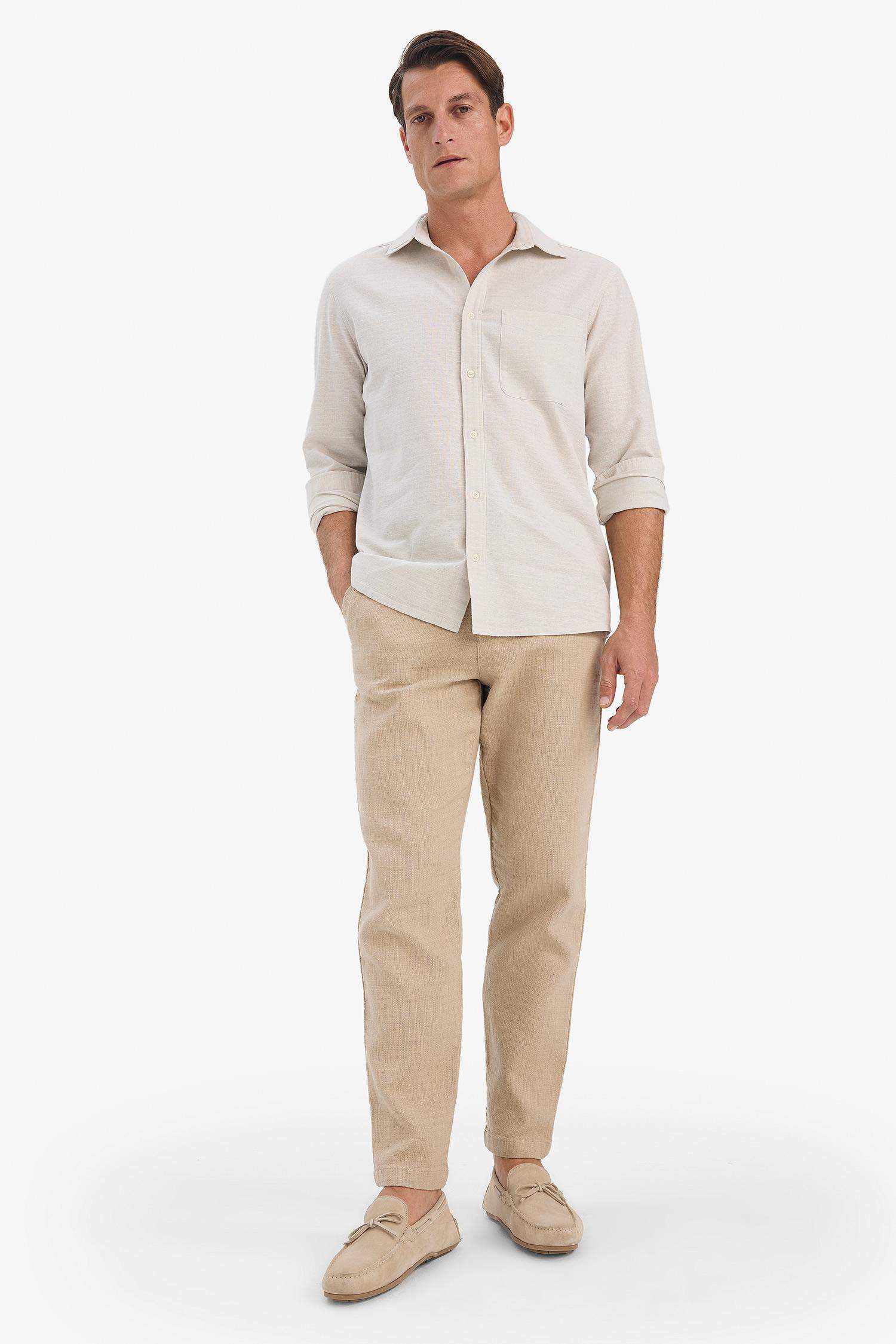 بنطلون جوجر صيفي قطن قصة عادية ذومظهر كتان بيج حجري