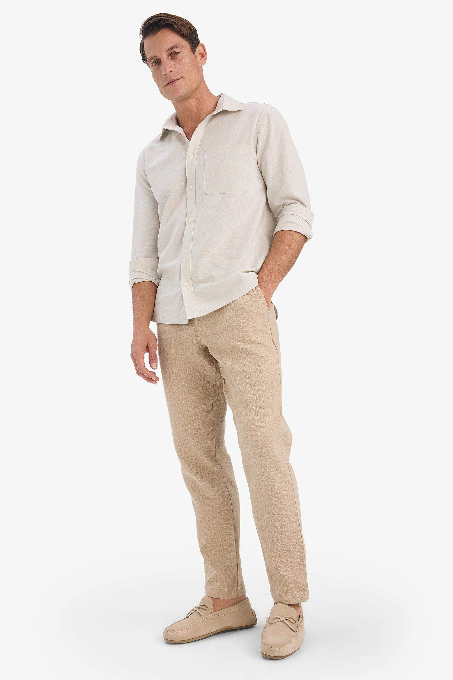 بنطلون جوجر صيفي قطن قصة عادية ذومظهر كتان بيج حجري