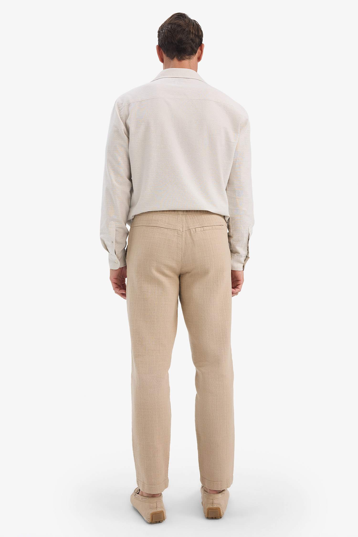 بنطلون جوجر صيفي قطن قصة عادية ذومظهر كتان بيج حجري