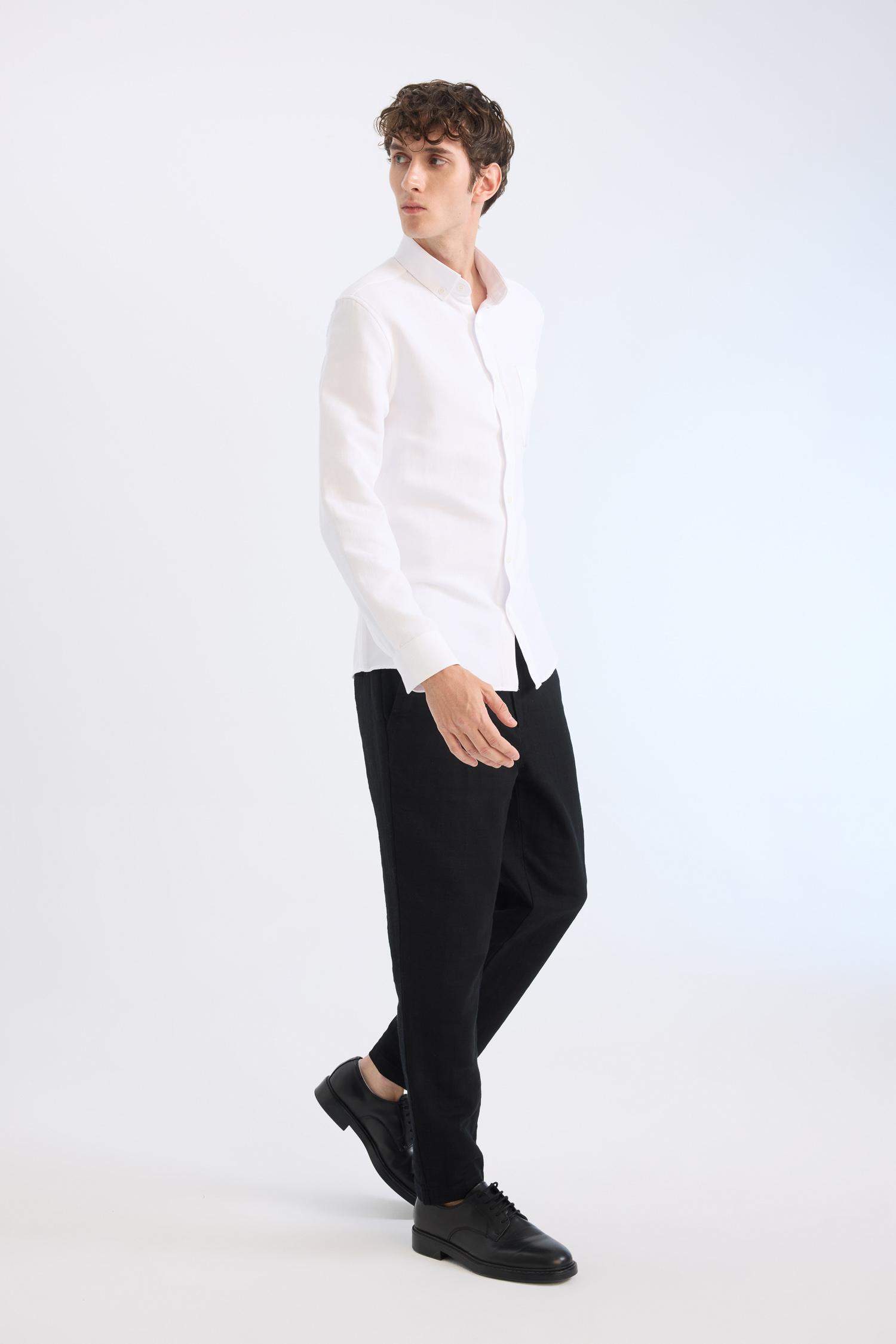 %100 Pamuk Yazlık Jogger Pantolon Regular Fit Normal Kesim Keten Görünümlü Düz Paça Cepli