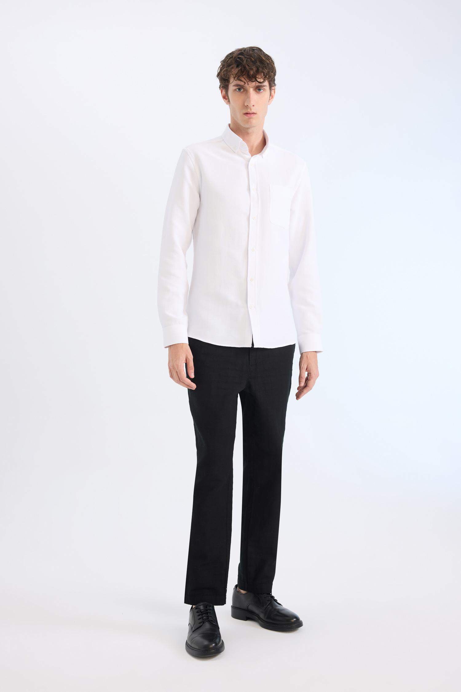 %100 Pamuk Yazlık Jogger Pantolon Regular Fit Normal Kesim Keten Görünümlü Düz Paça Cepli