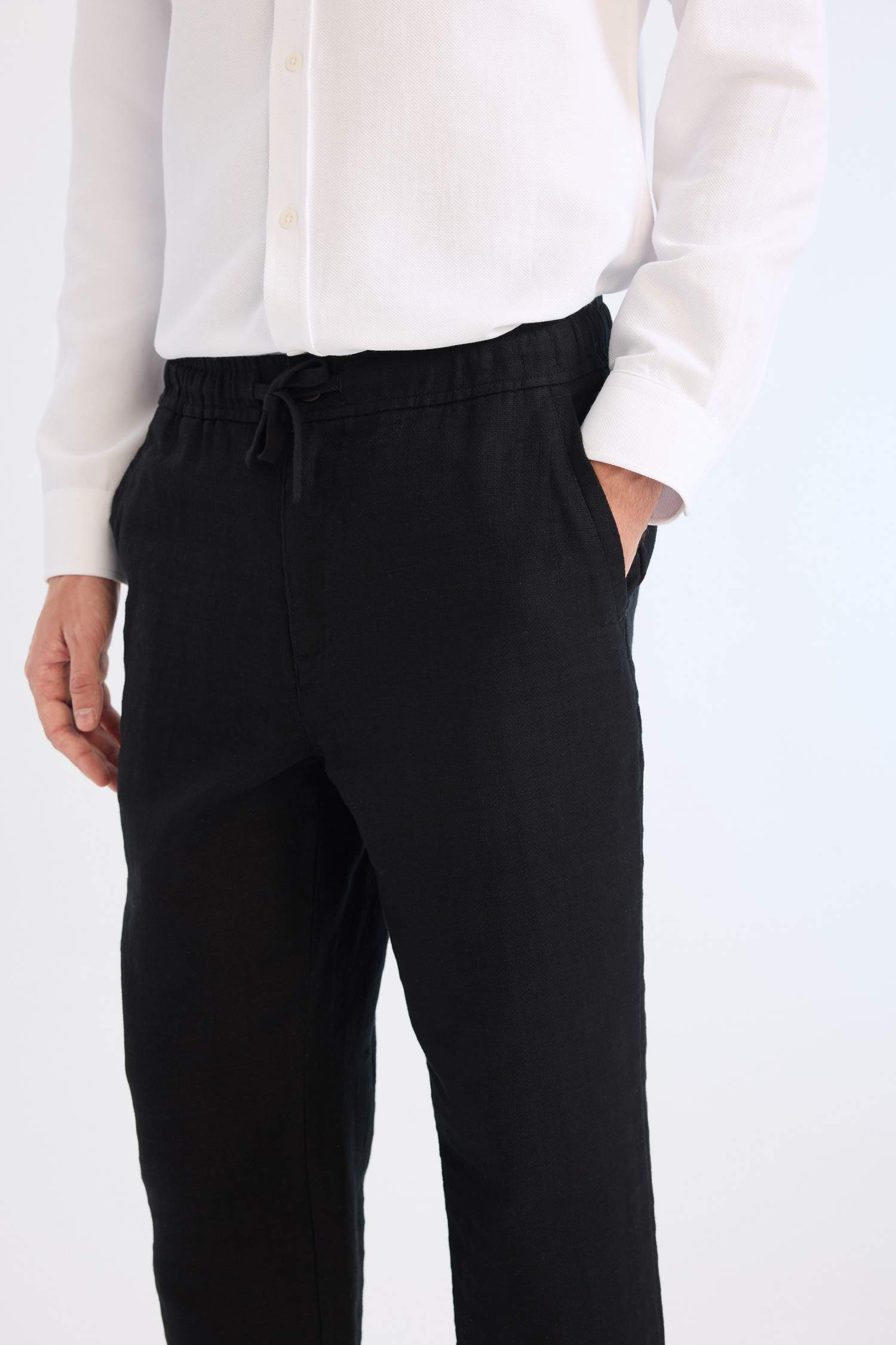 %100 Pamuk Yazlık Jogger Pantolon Regular Fit Normal Kesim Keten Görünümlü Düz Paça Cepli