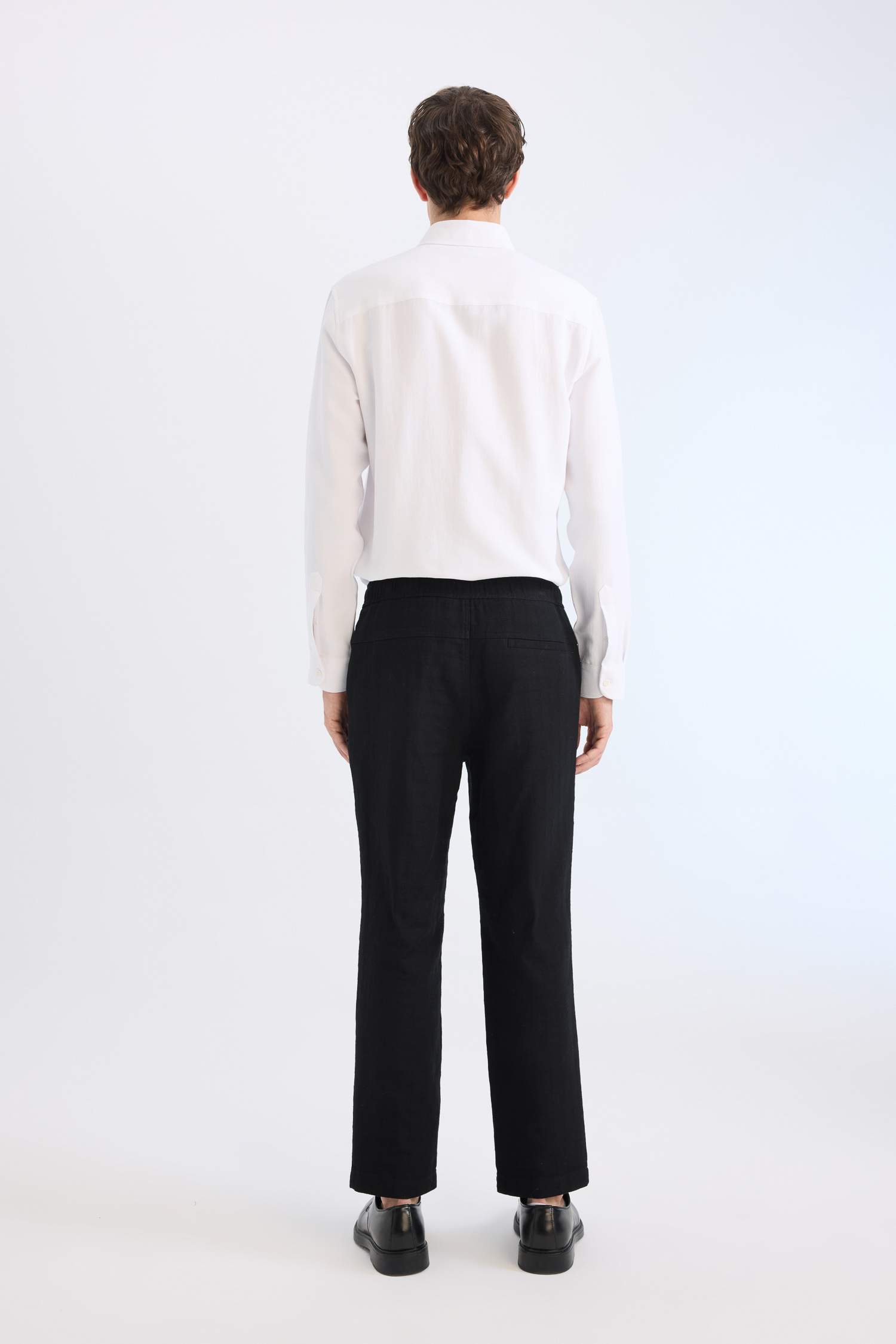 %100 Pamuk Yazlık Jogger Pantolon Regular Fit Normal Kesim Keten Görünümlü Düz Paça Cepli