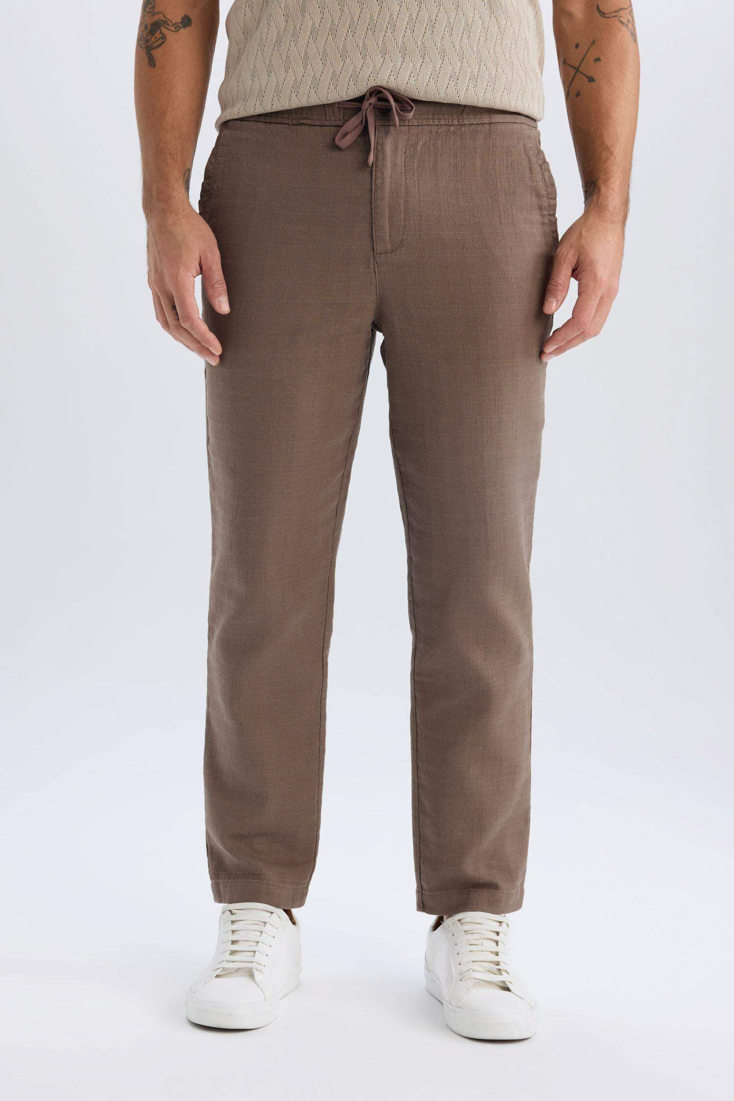 Regular Fit Linen Look Straight Leg Cotton Summer Joggers