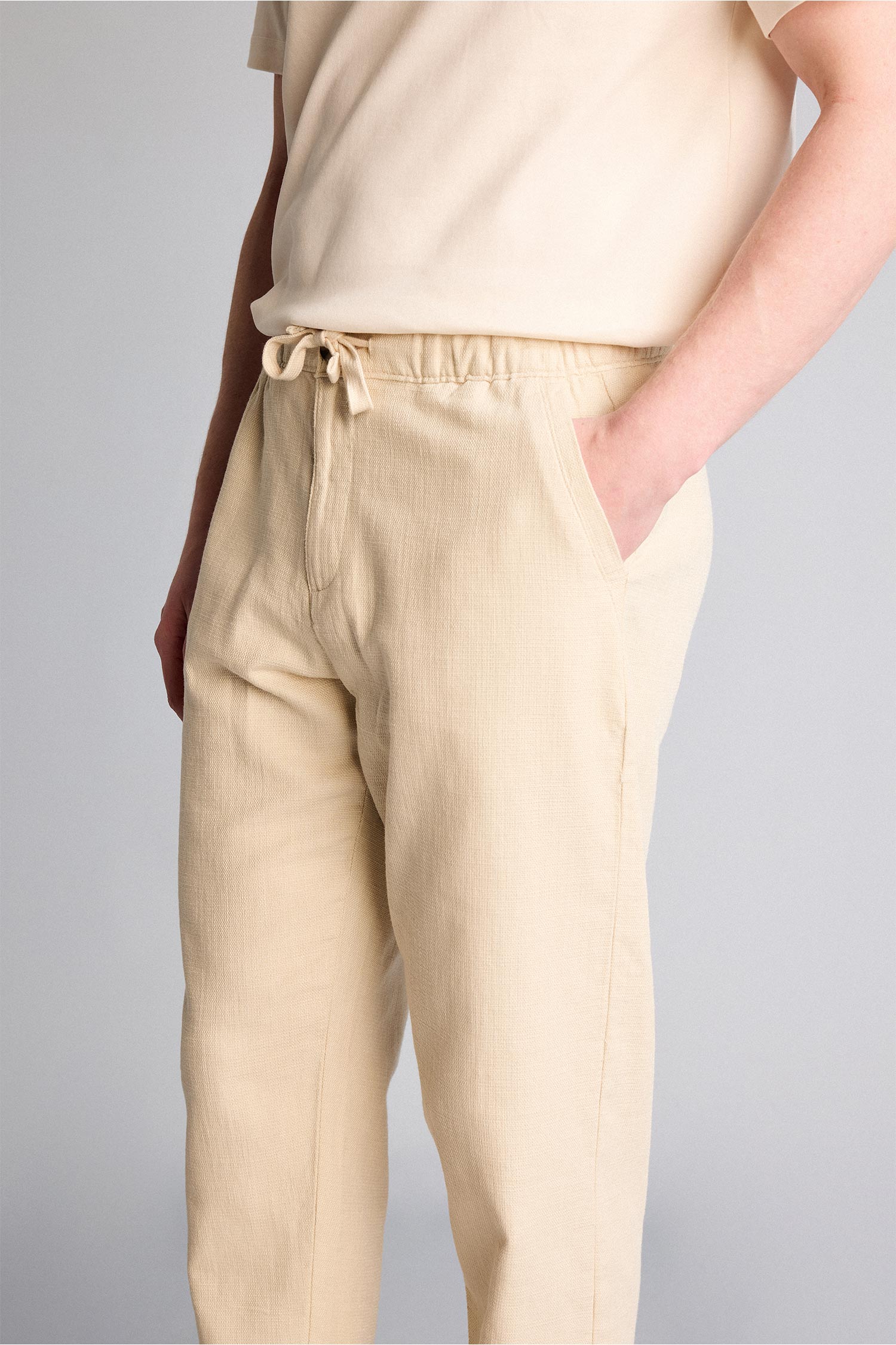 DeFacto %100 Pamuk Regular Fit Keten Görünümlü Jogger Pantolon görsel 3