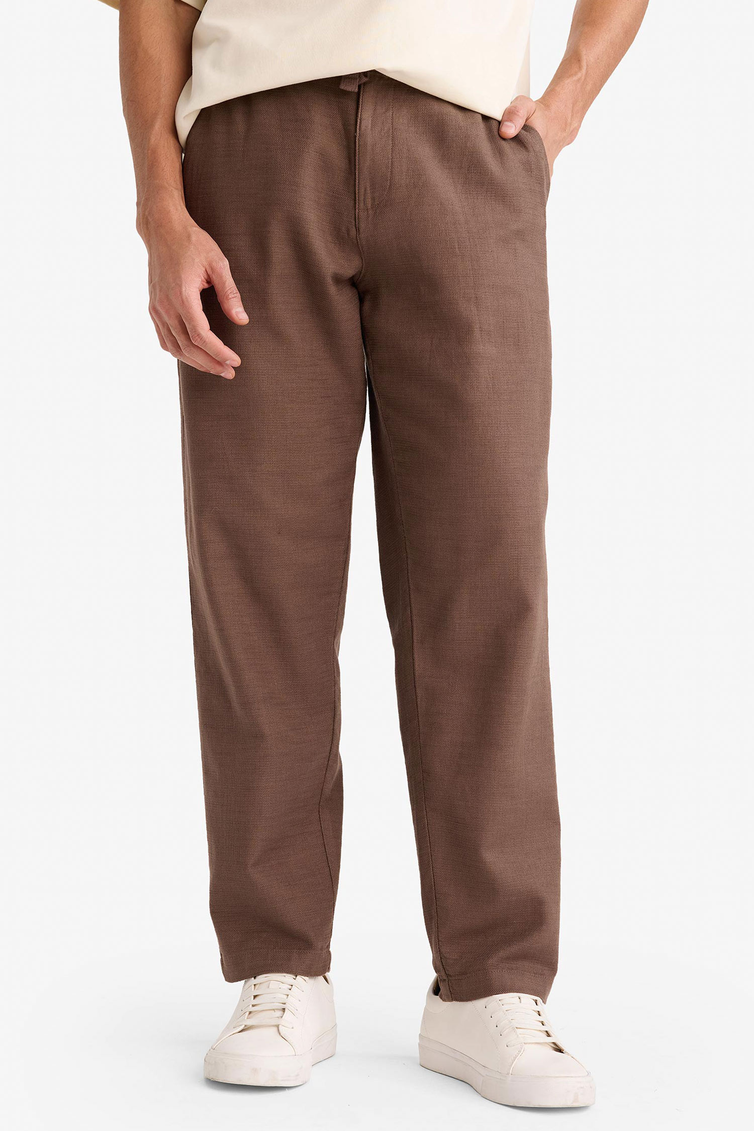 DeFacto %100 Pamuk Regular Fit Keten Görünümlü Jogger Pantolon görsel 2