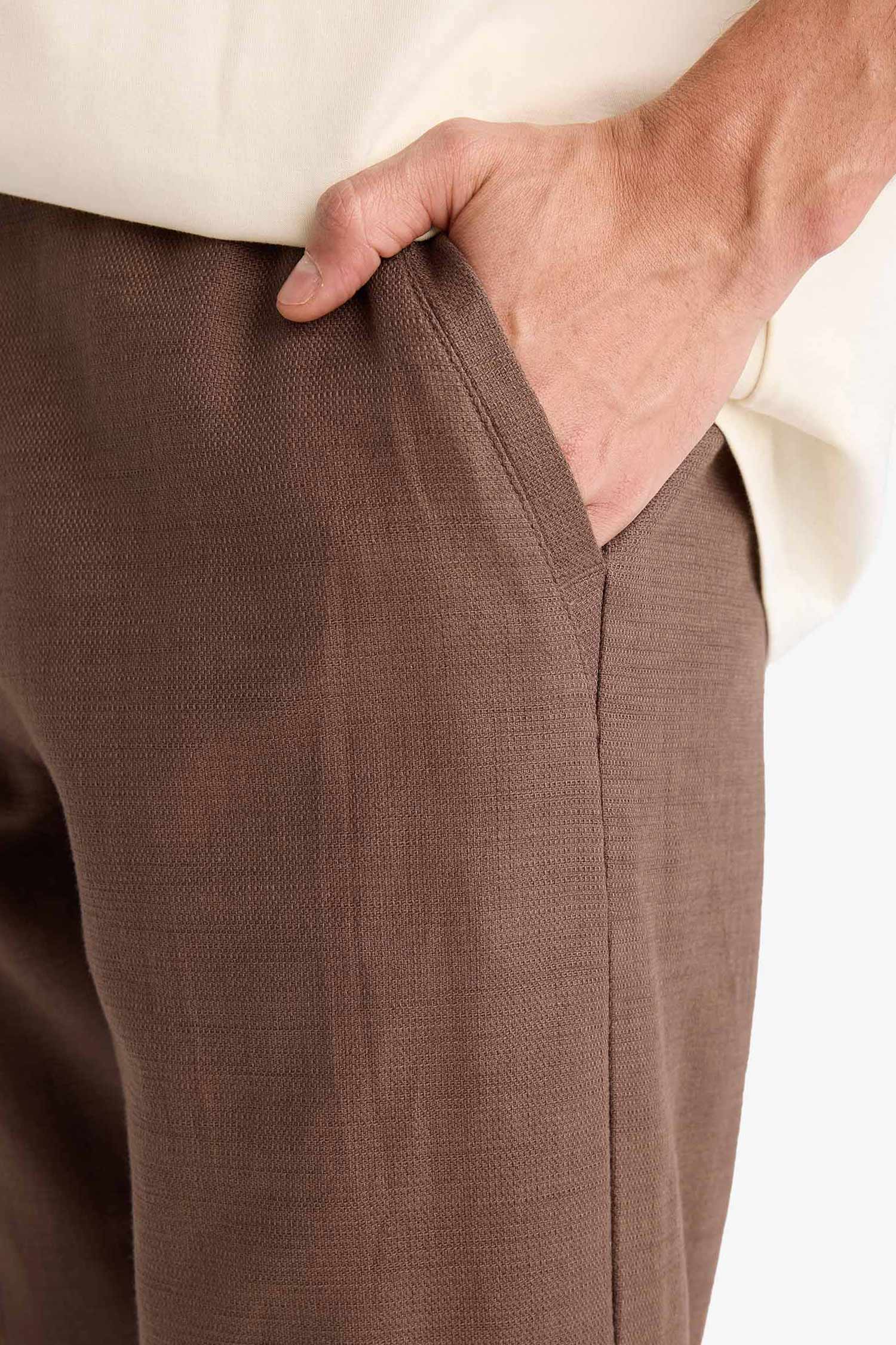 DeFacto %100 Pamuk Regular Fit Keten Görünümlü Jogger Pantolon görsel 3