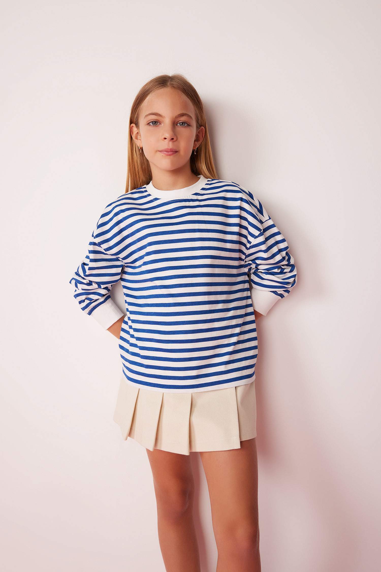 Girl Crew Neck Striped Cotton Long Sleeve T-Shirt