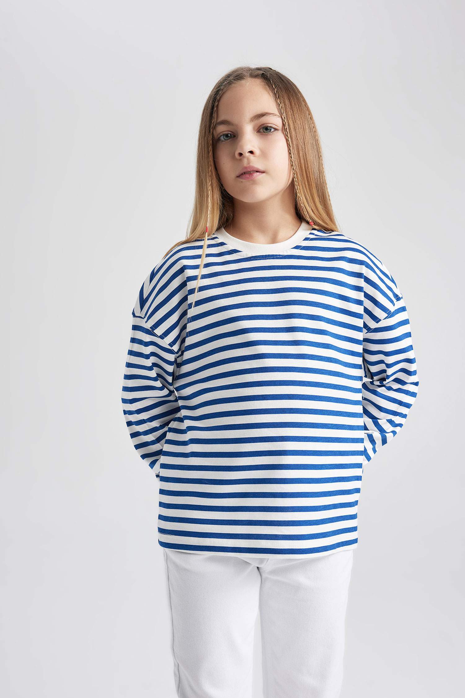 Girl Crew Neck Striped Cotton Long Sleeve T-Shirt