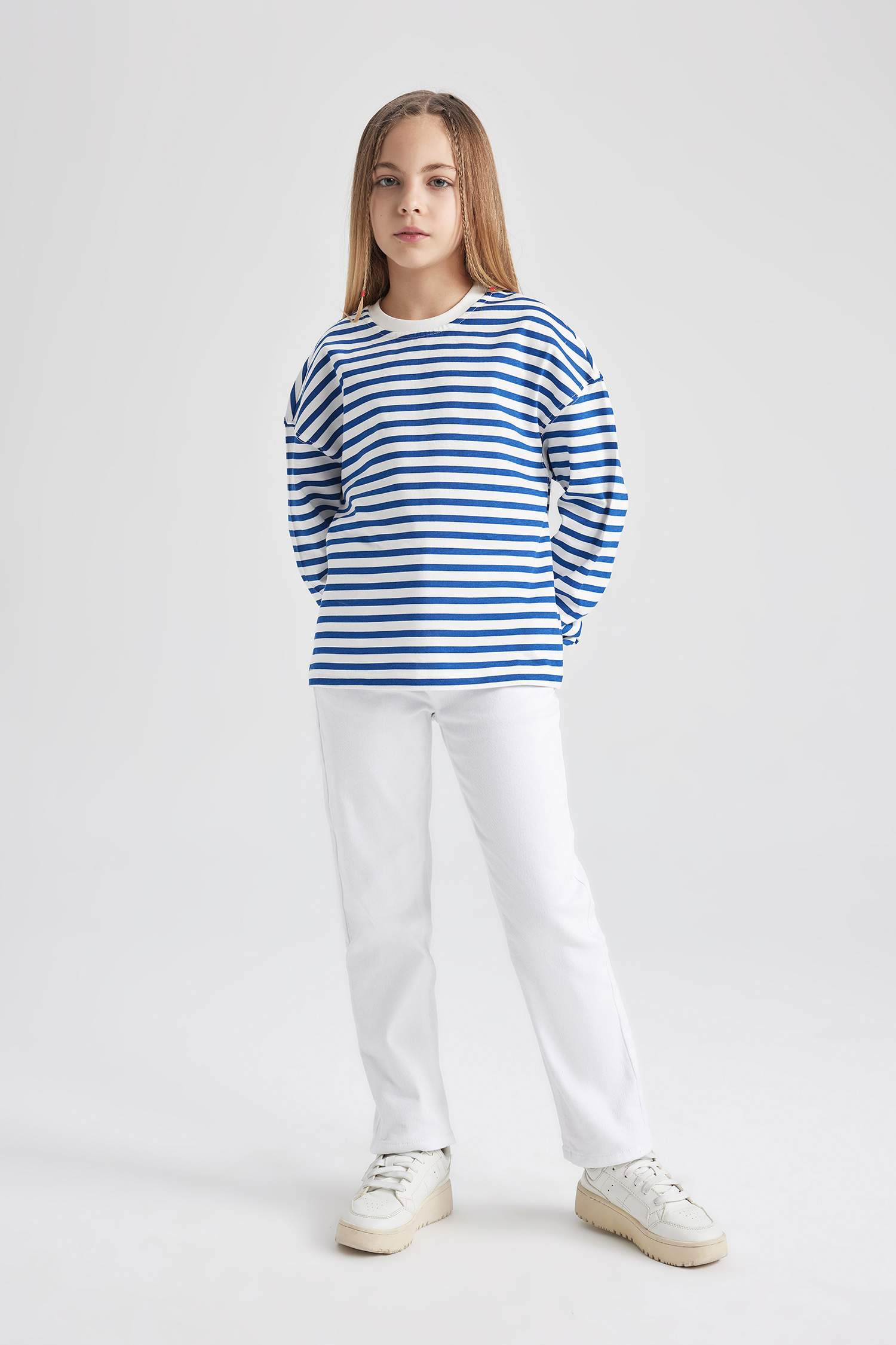 Girl Crew Neck Striped Cotton Long Sleeve T-Shirt
