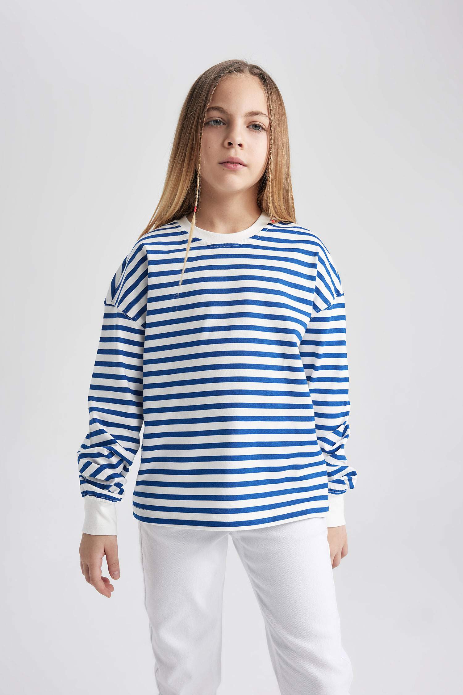 Girl Crew Neck Striped Cotton Long Sleeve T-Shirt