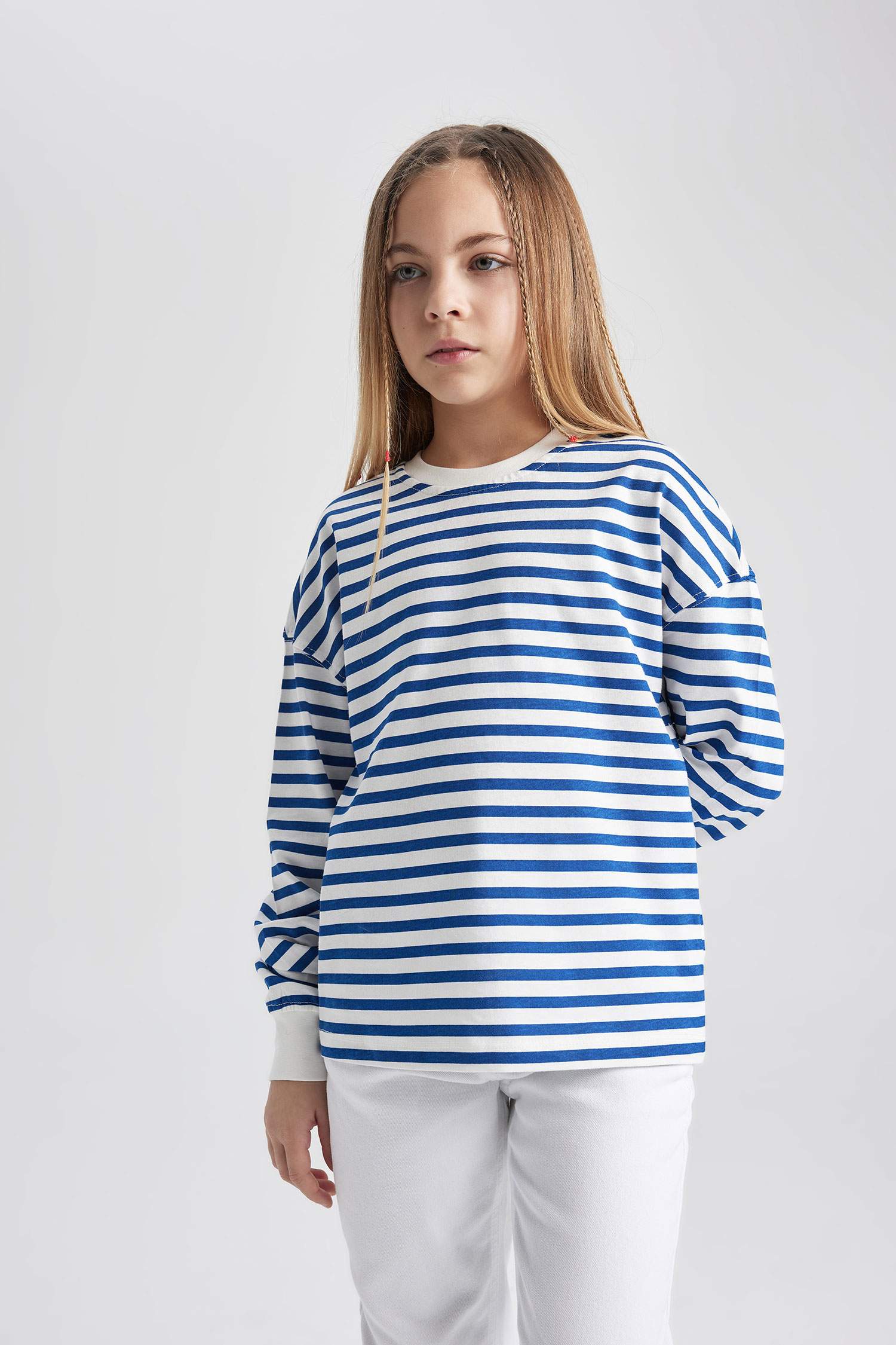 Girl Crew Neck Striped Cotton Long Sleeve T-Shirt
